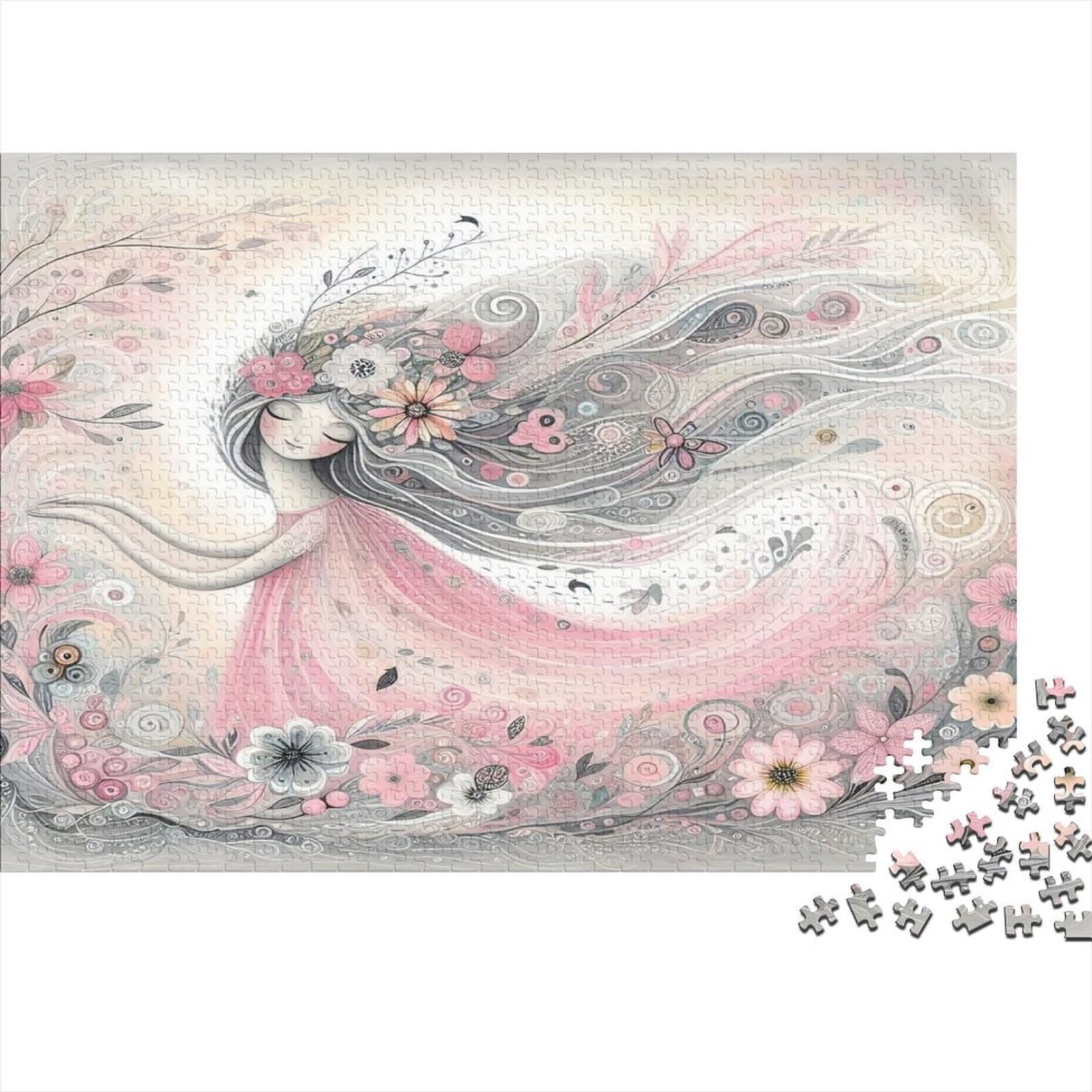 Flower Girl 1000 Pieces Jigsaw Brainteasing Jigsaw Recycled Cardboard Flower Fairy Stress Relief for Adults & Families 70x50cm/1000pcs