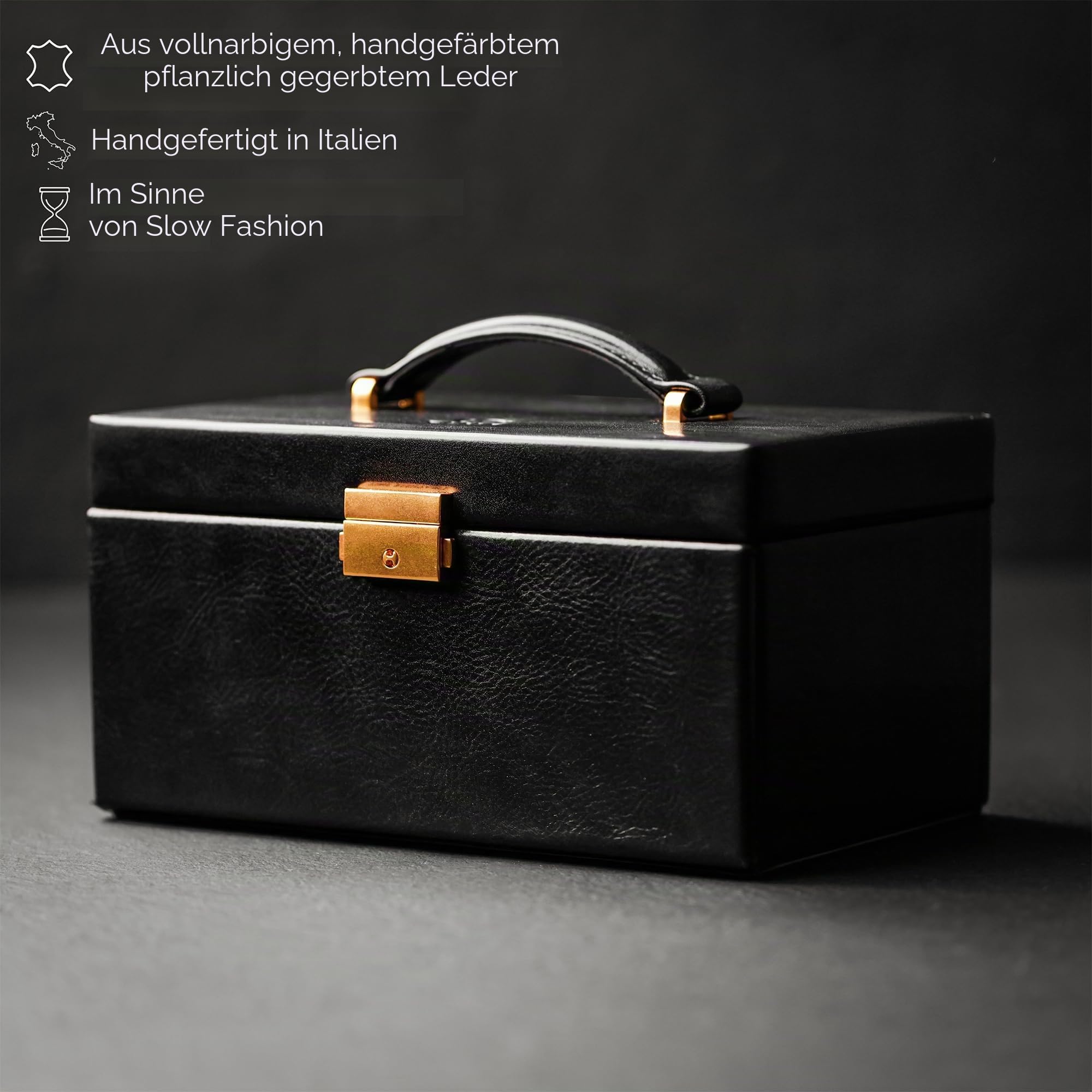 Time Resistance Leder Schmuckkästchen - Schwarz Schmuckaufbewahrung - Schmuck Verstauen - Schmuckkasten mit Spiegel - Schmuck Organizer mit Vielen Fächern - Jewelry Box