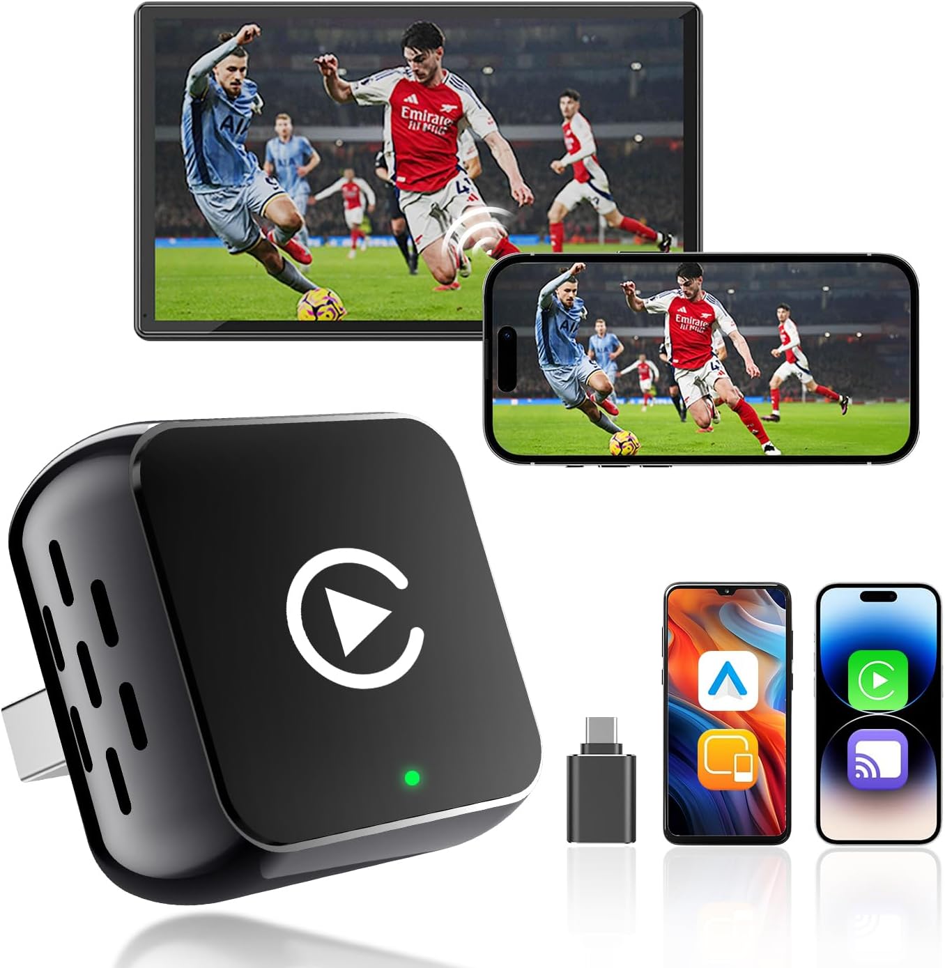 Wireless CarPlay Adapter & Android Auto Wireless Adapter with Bluetooth 5.3 & 5GHz Dual-Band WiFi - Plug & Play, Wired to Wireless, Auto Reconnect for Lag-Free iOS/Android Use (Mini Pro)