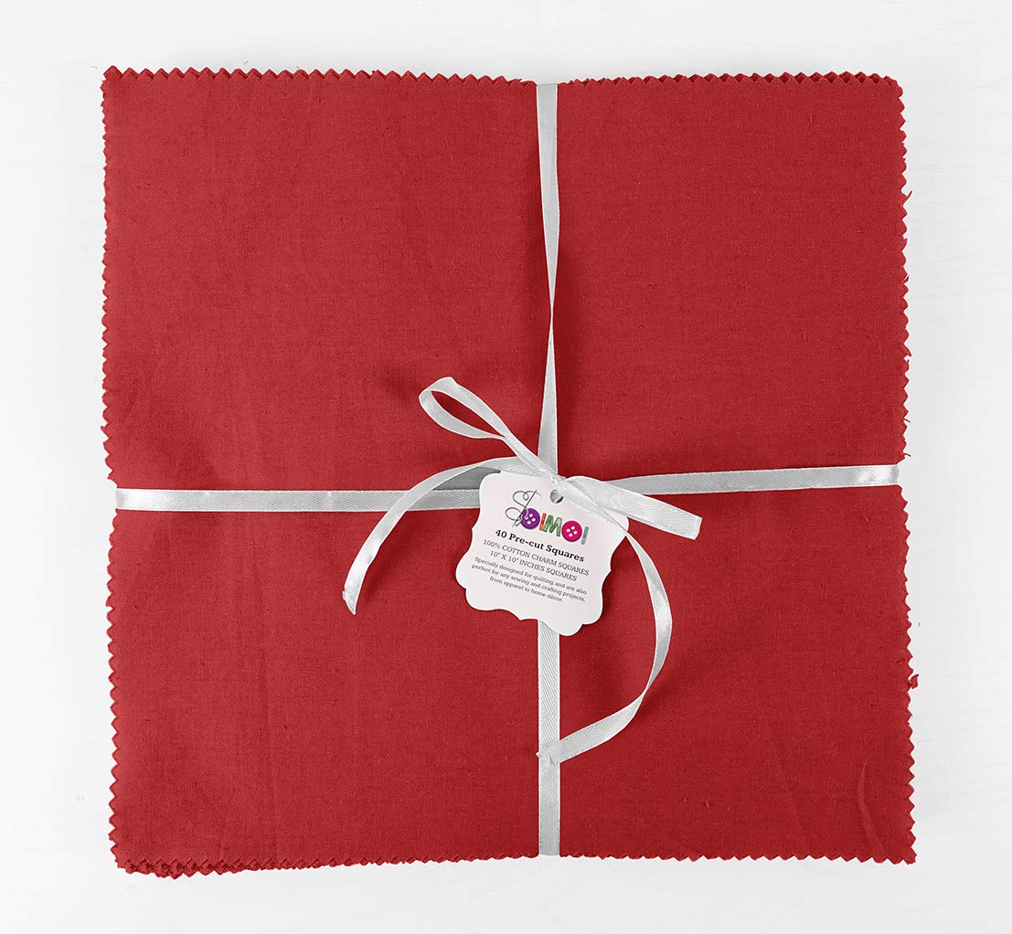 Soimoi Solid Red Precut 10 inch Cotton Fabric Quilting Squares Charm Pack DIY Patchwork Sewing Craft-image-45