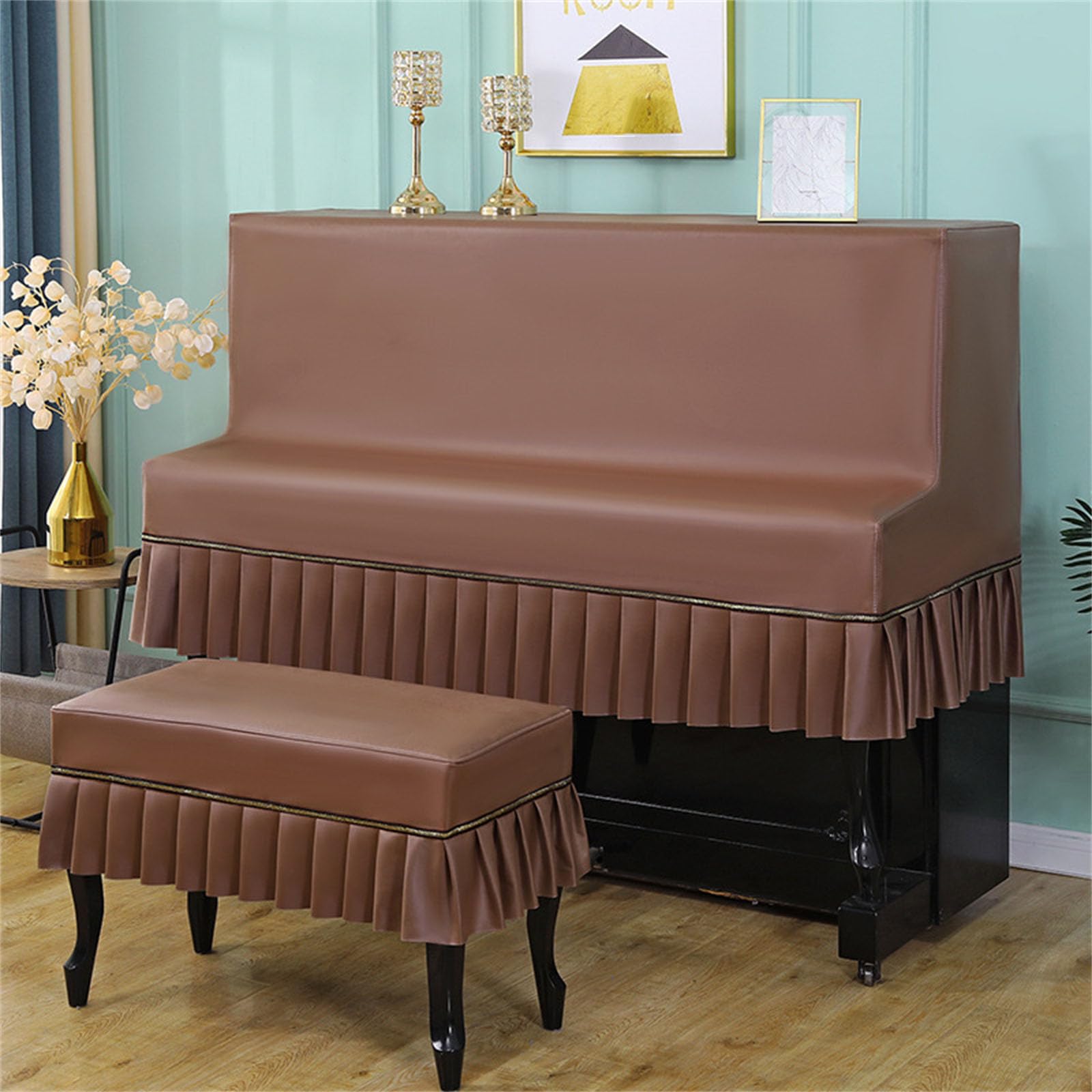 Telo Antipolvere Impermeabile per Pianoforte con coprisgabello, Copertura Protettiva Universale per Pianoforte Verticale con Orlo in Pizzo, Copertura Decorativa per Mezzo Pianoforte per Pian
