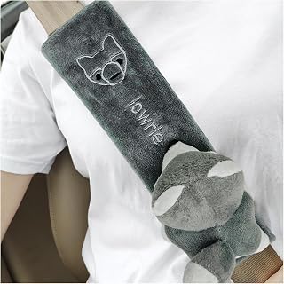 2 PCS Cute Car Seat Belt Pads, Soft Comfortable Cartoon Seat Belt Strap Cover Cushion Pad, Universal Shoulder Strap Pad for Seatbelt and Bag Backpack Strap, Car Accessories (Gray Fox)