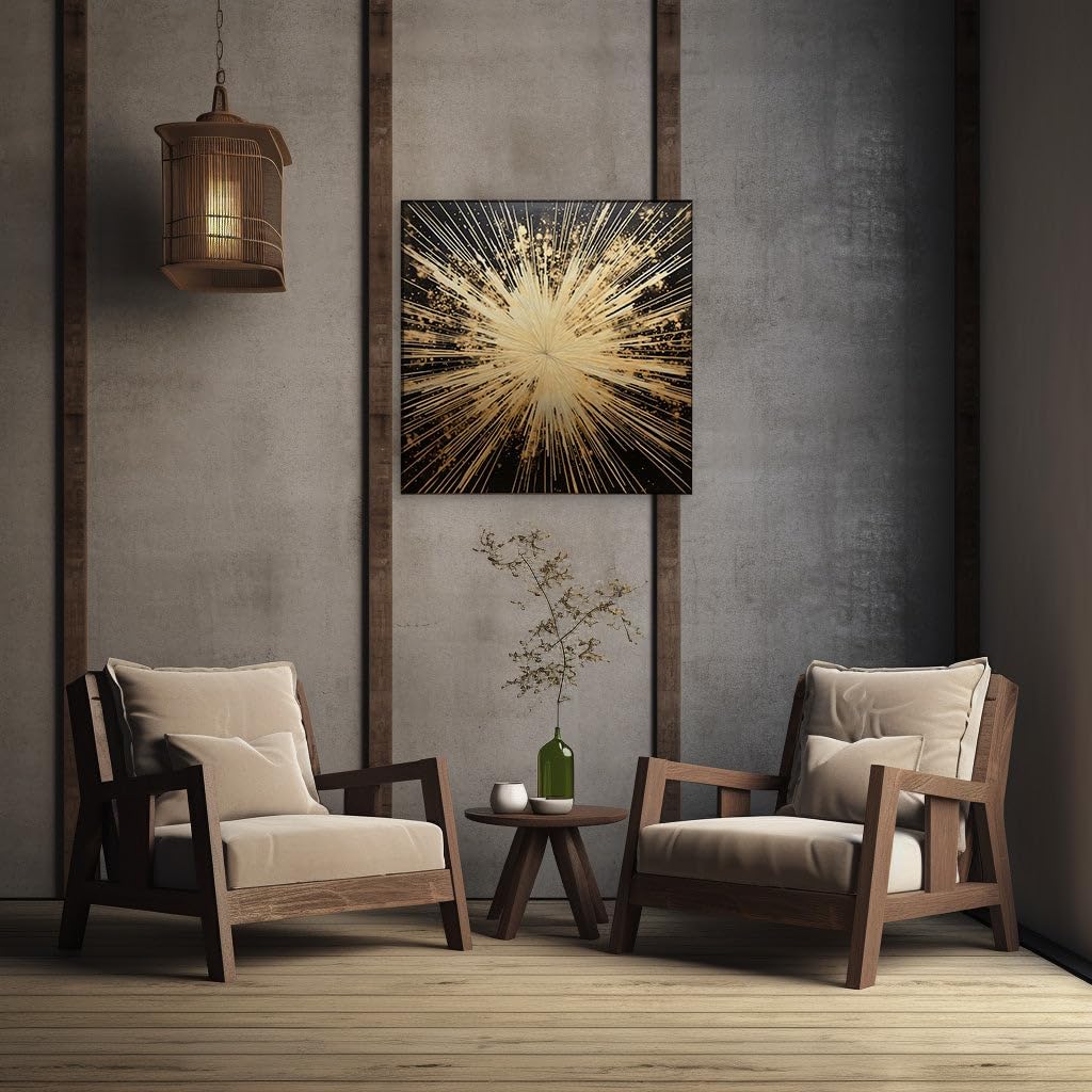 Canvas for Living room. Exploding Elegance: A Universe of Power in Gold and Black, 27 x 18 inch Canvas Wall Art - Ready to Hang - 69x46 cm (27x18 inch)