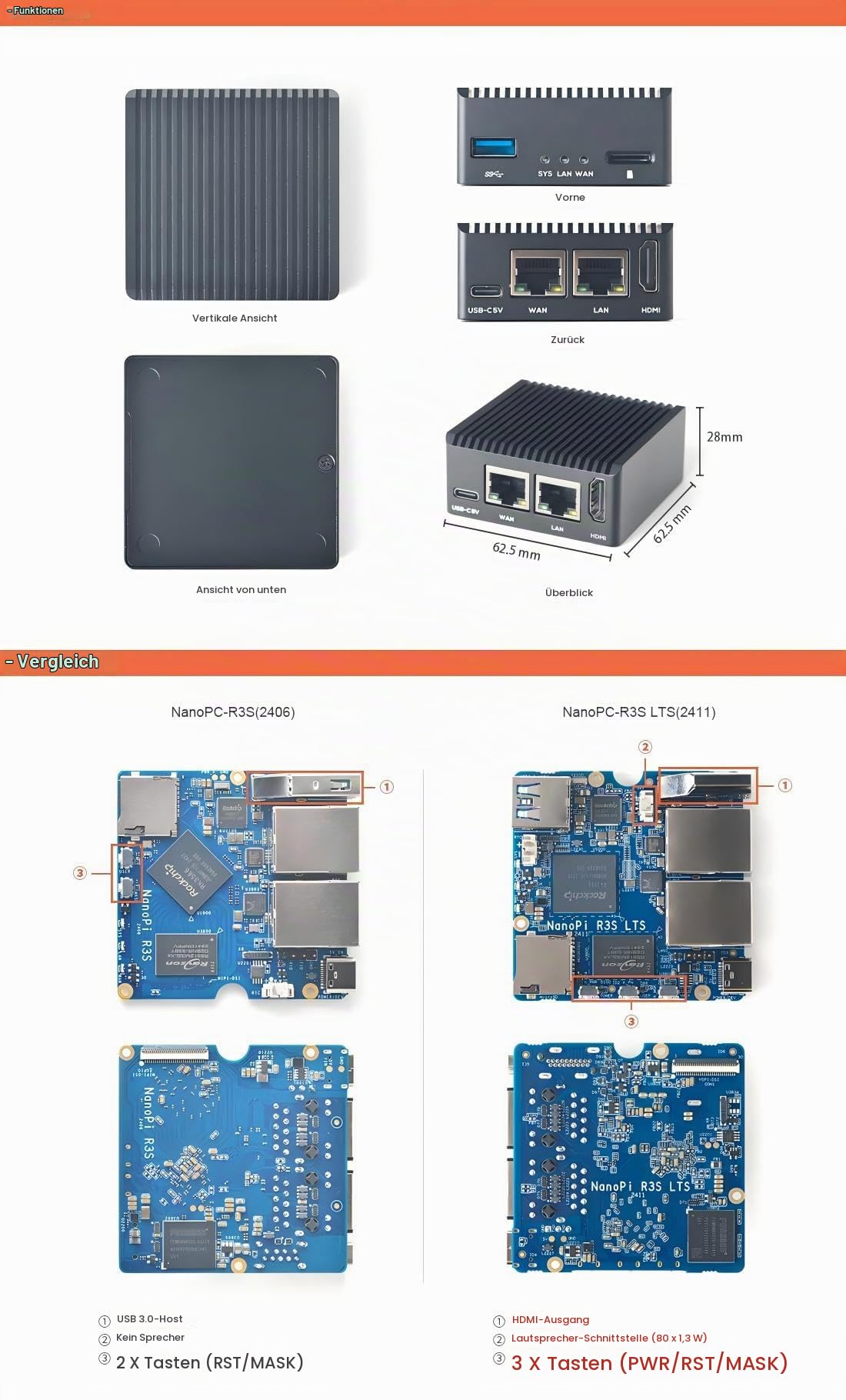 FriendlyELEC NanoPi R3S LTS Mini Router OpenWRT 2GB LPDDR4X RAM mit eMMC
