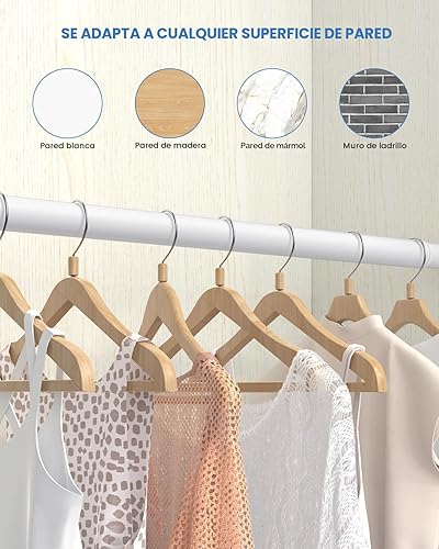 Miniatura 6 de Barras de armario para colgar ropa, de 17 a 69 pulgadas ajustables sin escalones, barra de armario de metal, barra para colgar ropa de alta