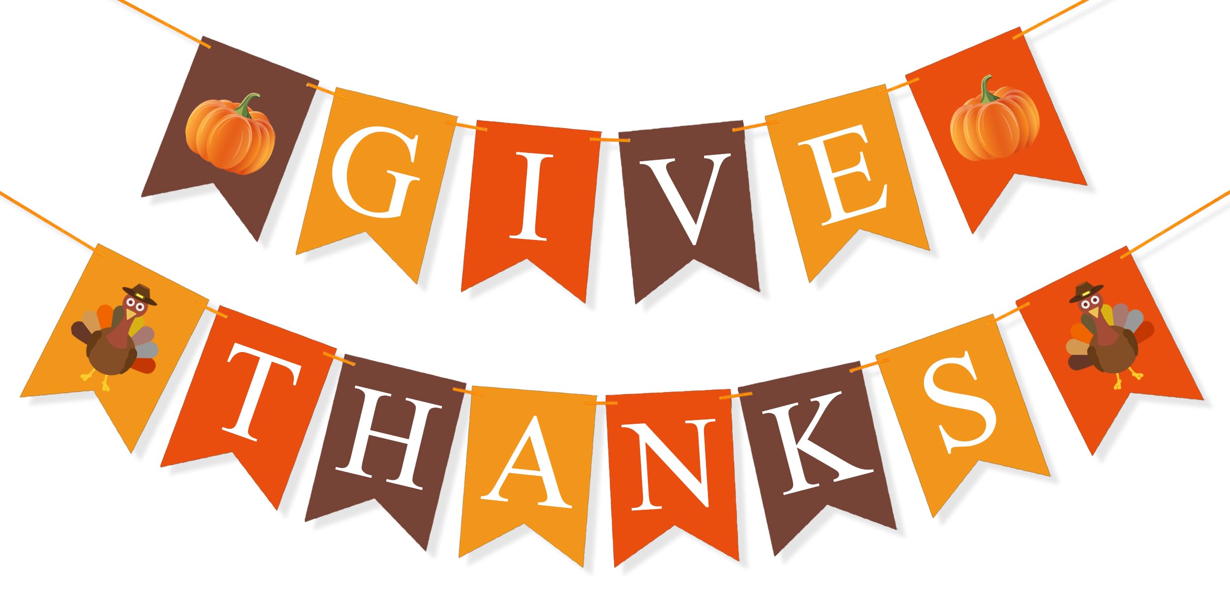 FAKTEEN Give Thanks Banner Happy Thanksgiving Day Decorations Garland Bunting Fall Autumn Turkey Pumpkin Photo Props for Thanksgiving Home, Office and