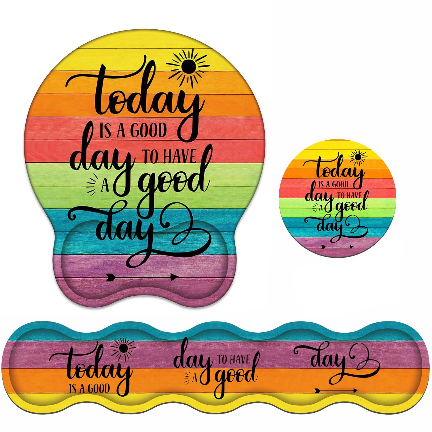 Keyboard Wrist Rest & Mouse Pad Wrist Support Set, Today is a Good Day to Have a Good Day Inspirational Quote Design Non-Slip Rubber PU Base for Home