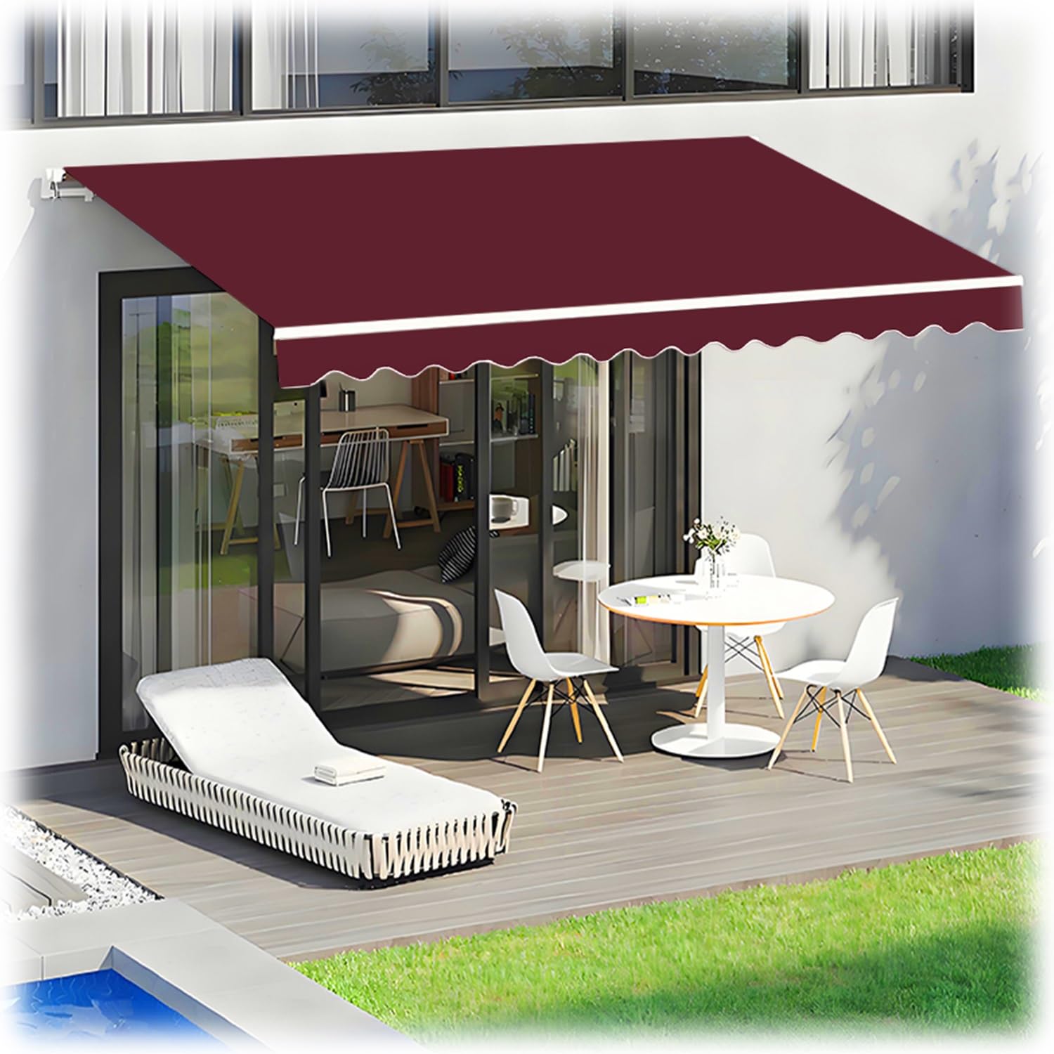 Tissu De Rechange Pour Store Banne Rétractable 2m 2.5m 3.0m 3.5m 4.0m 4.5m 5m 5.5m 6m Toile Pour Store Banne De Terrasse Toile D'Auvent Pour Extérieur tissu Pour Auvent Balcon(Vin rouge,5.5x3.50m)
