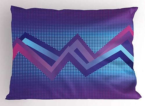 Ambesonne Synthwave Pillow Sham, Abstract Halftone Inspired Dos with Colorful Retro Zigzags Graphic, Decorative Standard King Size Printed