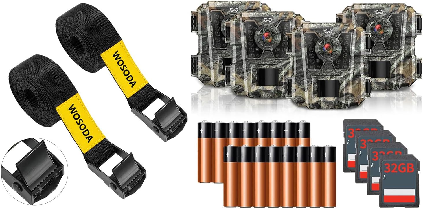 WOSODA Mini Trail Camera 4 Pack 24MP 1080P HD+Straps 2 Pack