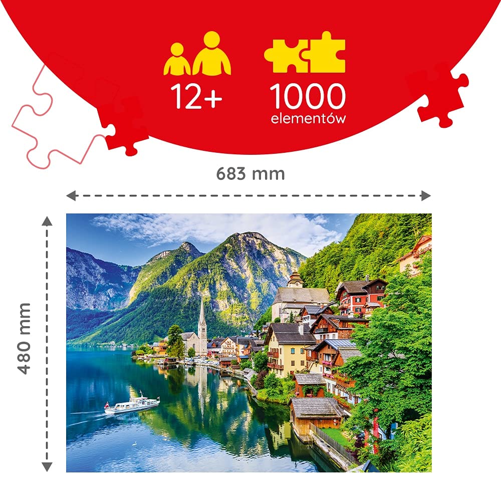 Trefl - Hallstatt, Austria - 1000 Elementów, Widok na Alpy, Jezioro, Widok na Miasteczko, Układanka DIY, Kreatywna Rozrywka, Prezent, Zabawa, Puzzle Klasyczne dla Dorosłych i Dzieci od 12 Lat