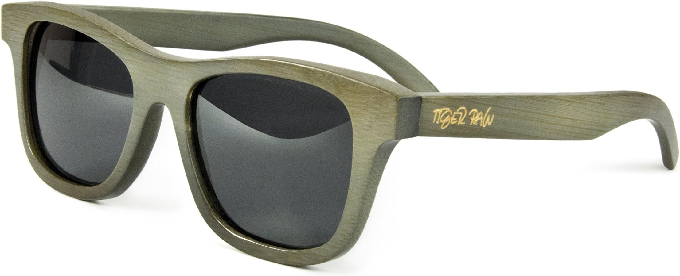 Tiger Paw - Wayfarer Bamboo Sunglasses for Men and Women, Polarized, UV400 Protection (Light Green, Black)