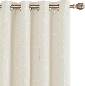 Deconovo Grommet Blackout Curtains, Room Darkening Gold Diamond Drapes, 2 Panels, Beige, 52W x 63L Inch, for Bedroom and Living Room