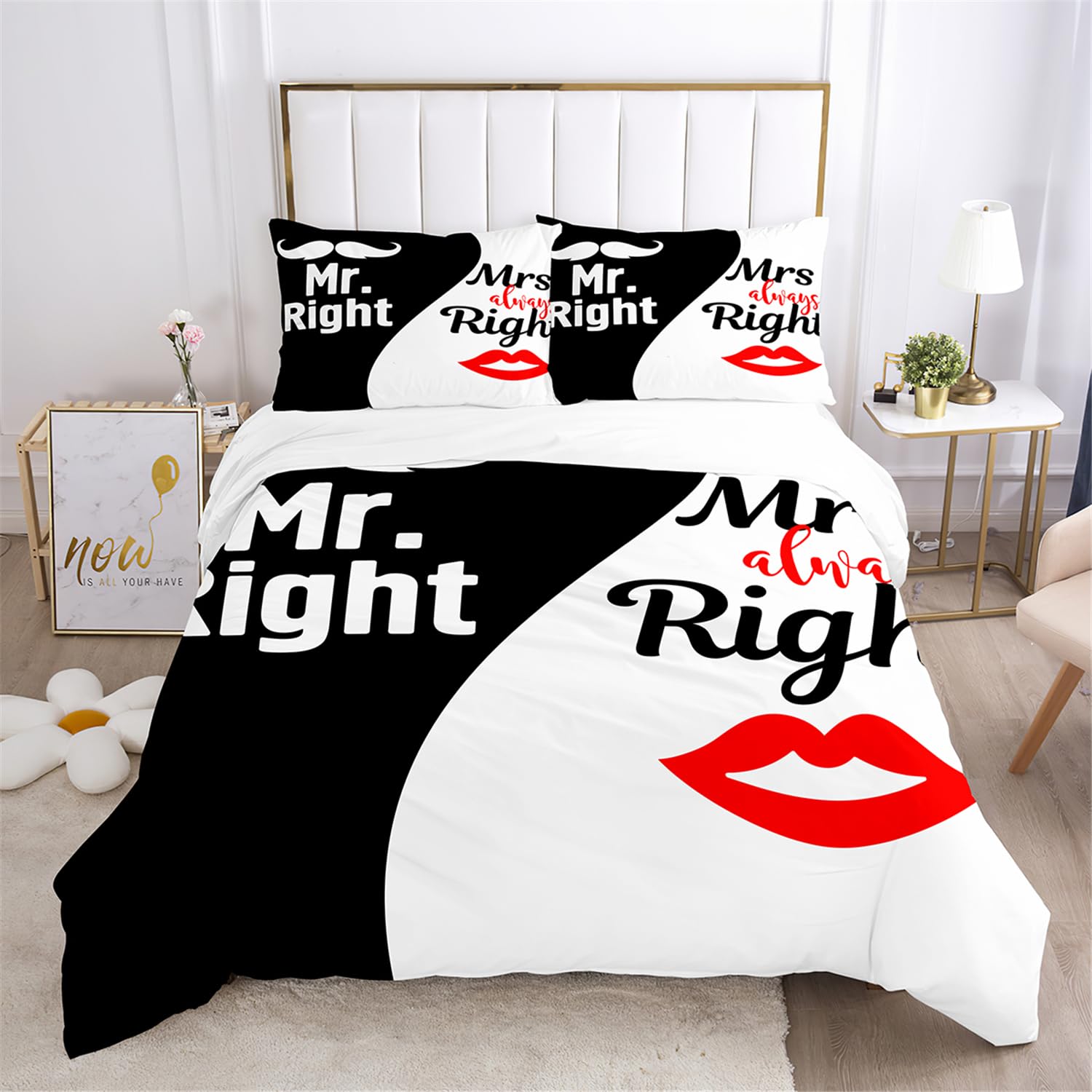 Housse de couette 220x240 couple cadeau Saint Valentin parure lit microfibre zippée 2 places