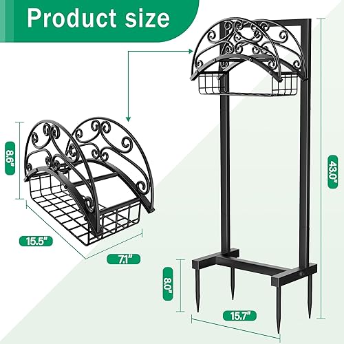 Miniatura 6 de Soporte para manguera de jardín, soportes de manguera de agua independientes para exteriores con cesta de almacenamiento, soporte de manguera
