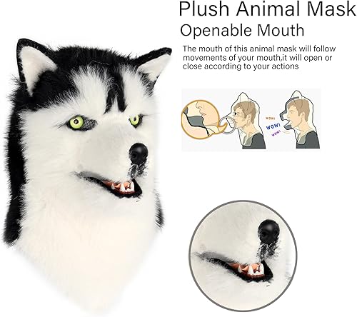 Miniatura 5 de Máscara de cabeza de perro de animales realistas peludos guantes de garra de cola de lobo completo máscaras para fiesta de Halloween, carnaval,