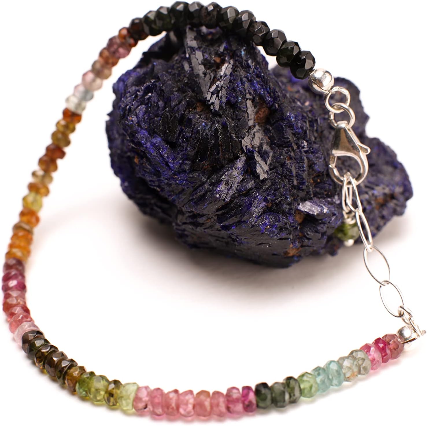 Watermelon Tourmaline Bracelet 4mm Faceted Rondelle Bracelet in 925 Sterling Silver with/without 1" Extension Clasp, Gift for her