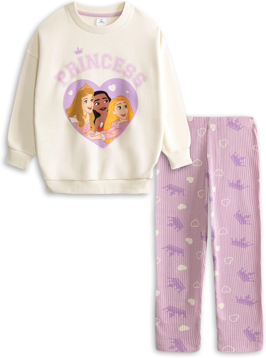 Disney Princess Girls Sweatshirt and Leggings Set | Long Sleeve Crew Neck Pullover Outfit Merch