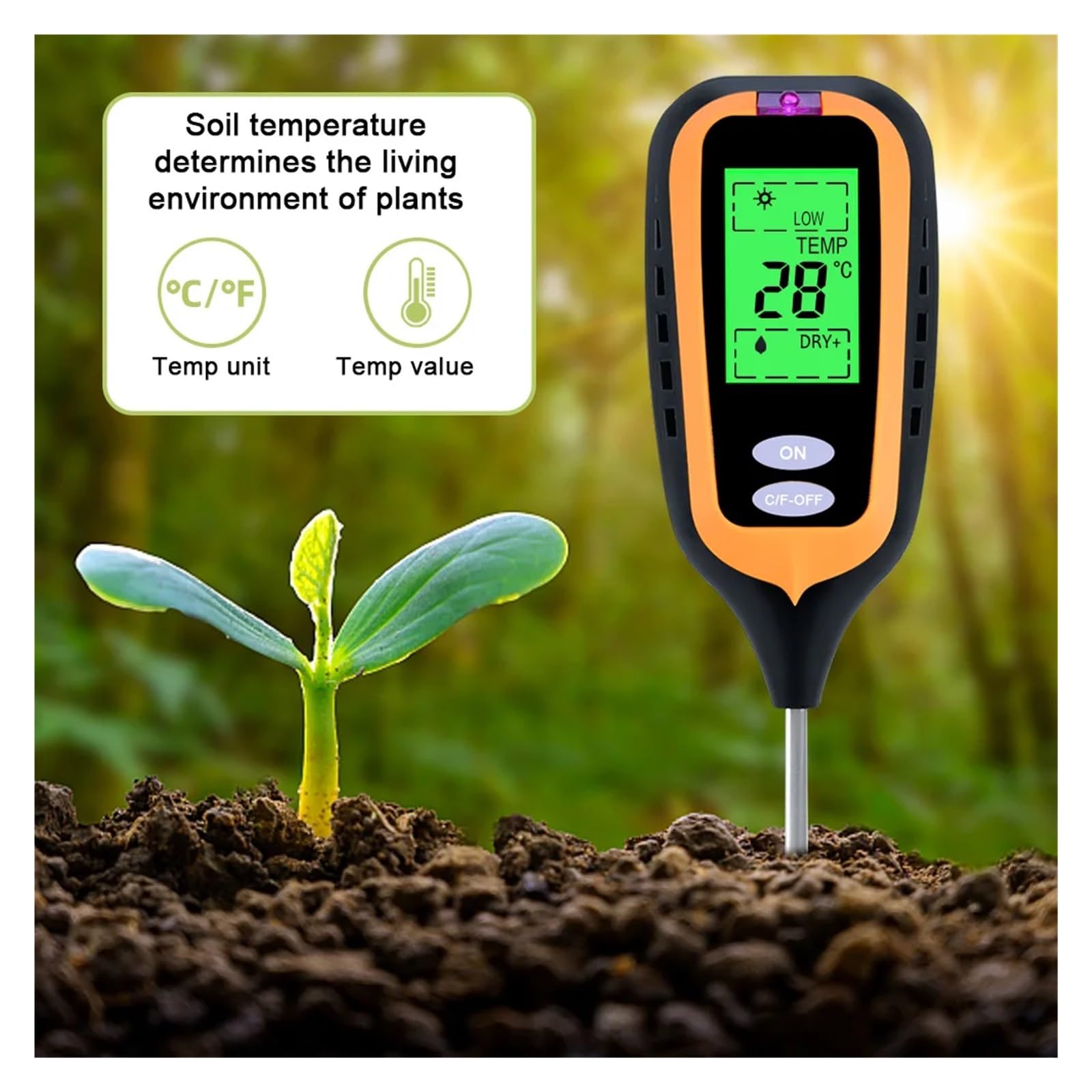 Misuratore Digitale Di Umidità Del Suolo 4 IN 1 PH Temperatura Tester Della Luce Solare For Piante Da Giardino Agricole Con Display LCD Letture Precise