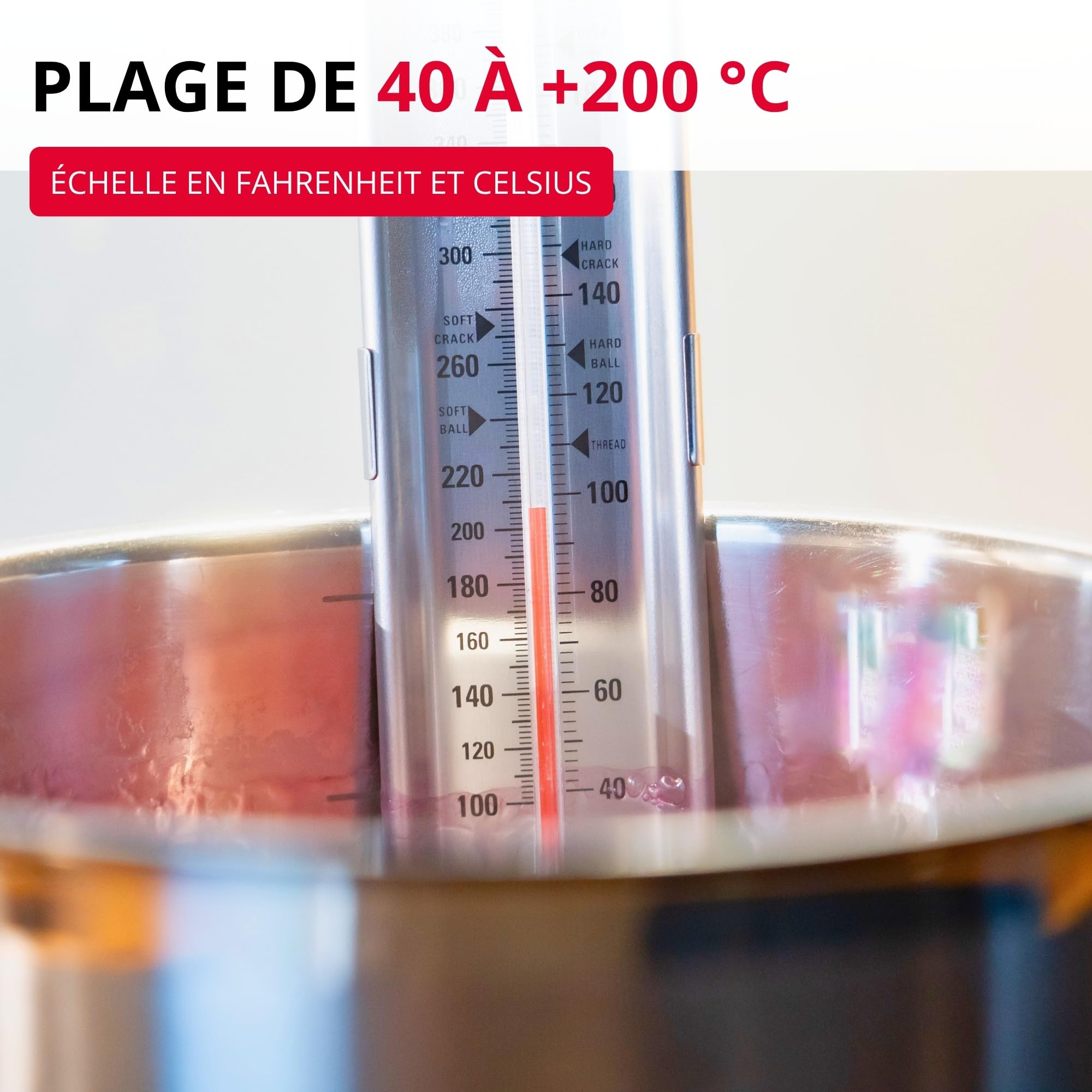 Westmark Thermomètre à Sucre Inox, 1 Pièce, Aide Confitures Fruits, Cadre Acier Inoxydable Pince Ajustable, Tube Verre Robuste