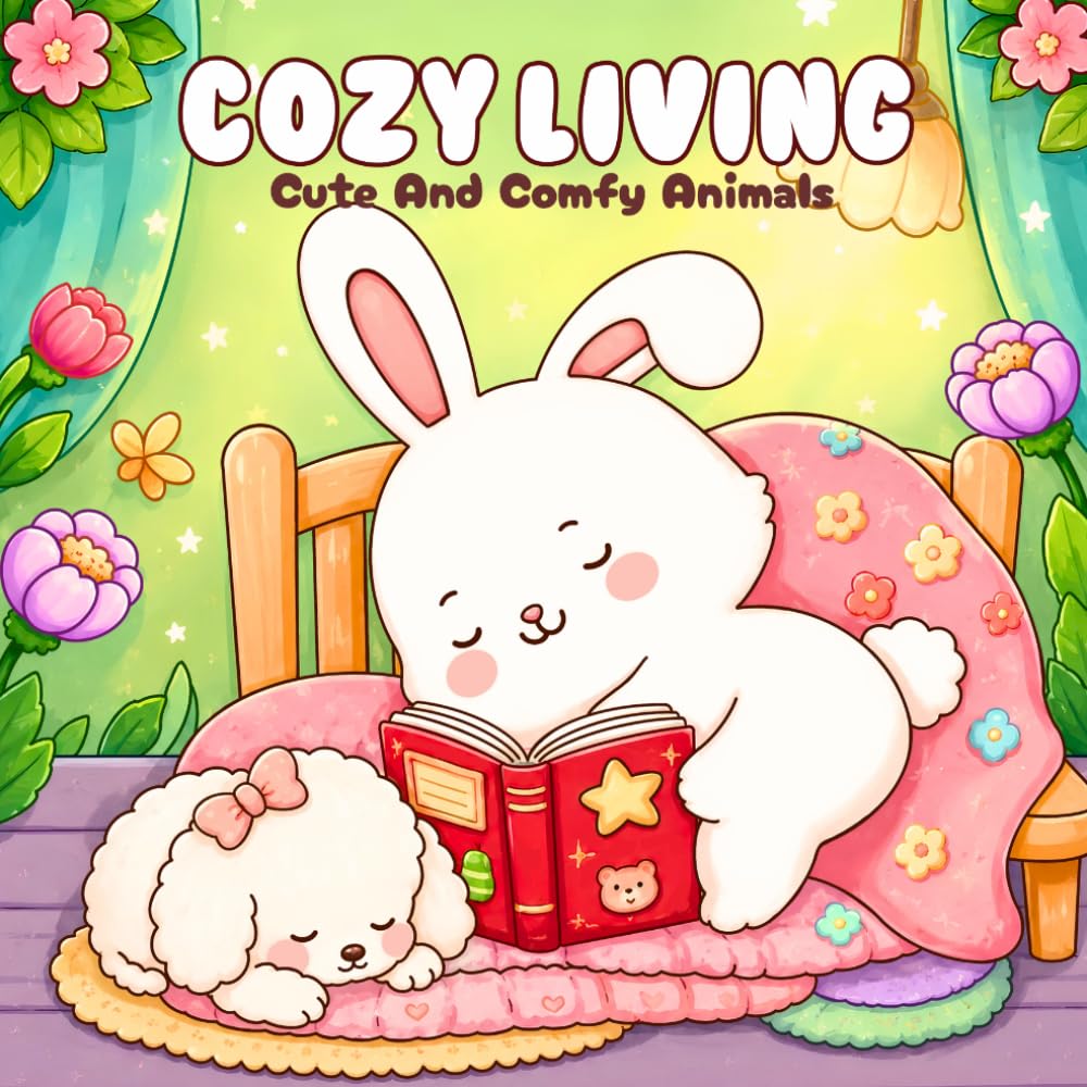 Cozy Living Coloring Book: Little Corner Cute & Comfy Coloring Book Animals Cute And Comfy Animal Friends For Adults Designs Bold and Easy with Cozy Scenes, and Relaxing Vibes, Coloring.