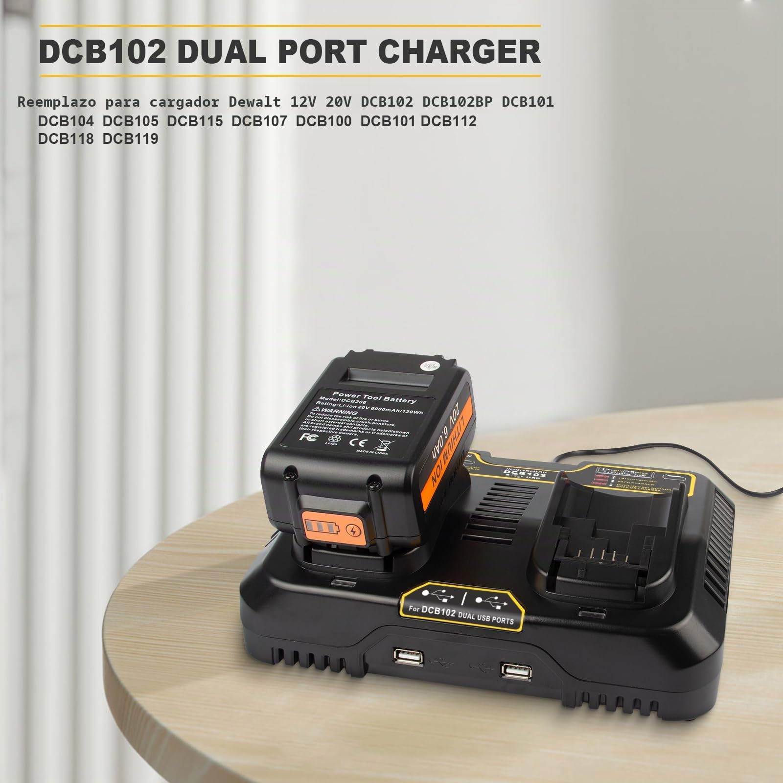 Cargador de batería KEATFE Dual 3 A 12 V-20 V Max Li-Ion para Dewalt 18 V DCB, cargador de repuesto para serie DCB, enchufe