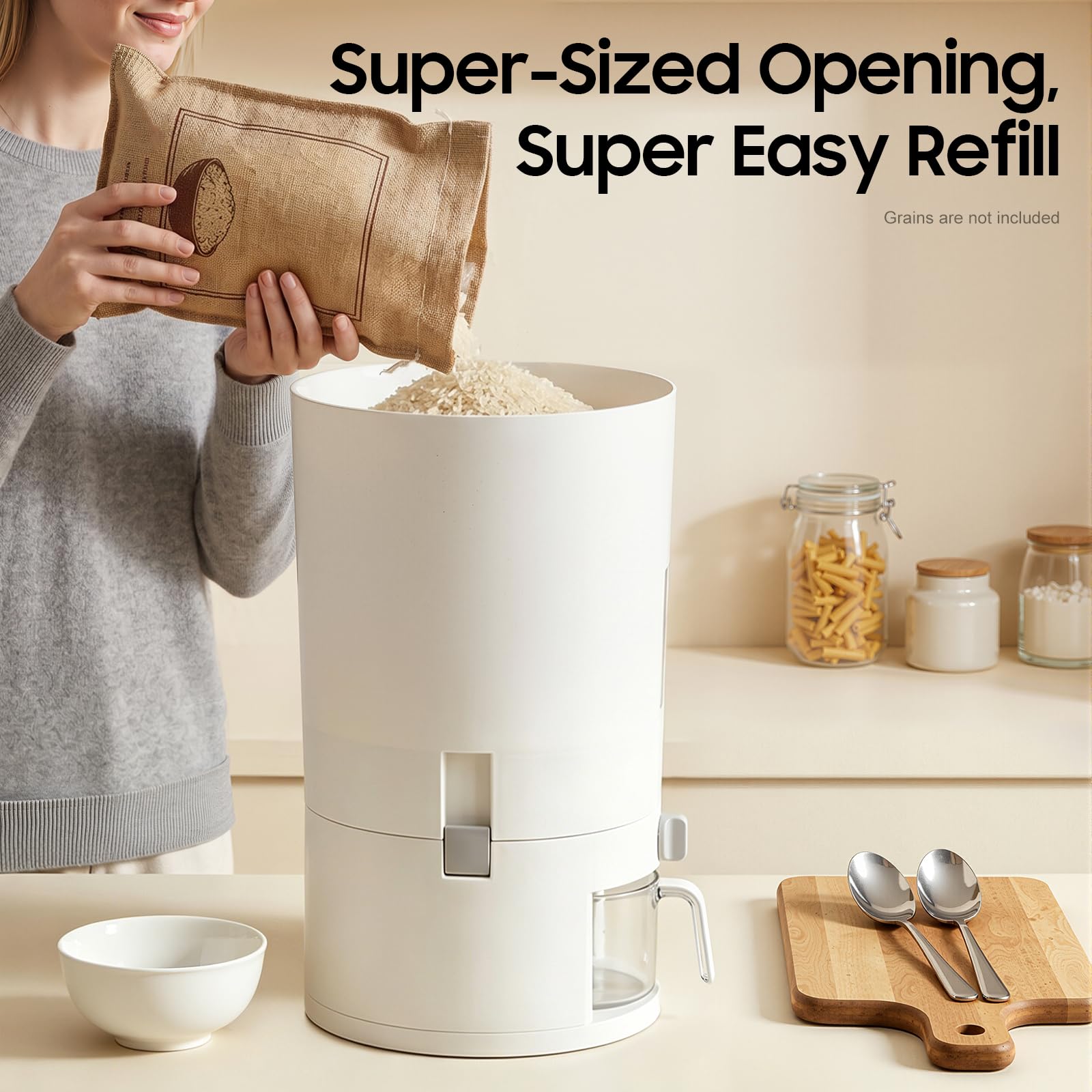 Boîte de rangement de 10 kg - Seau à riz - Grand récipient à céréales scellé avec gobelet - Pour la cuisine, le soja, le maïs