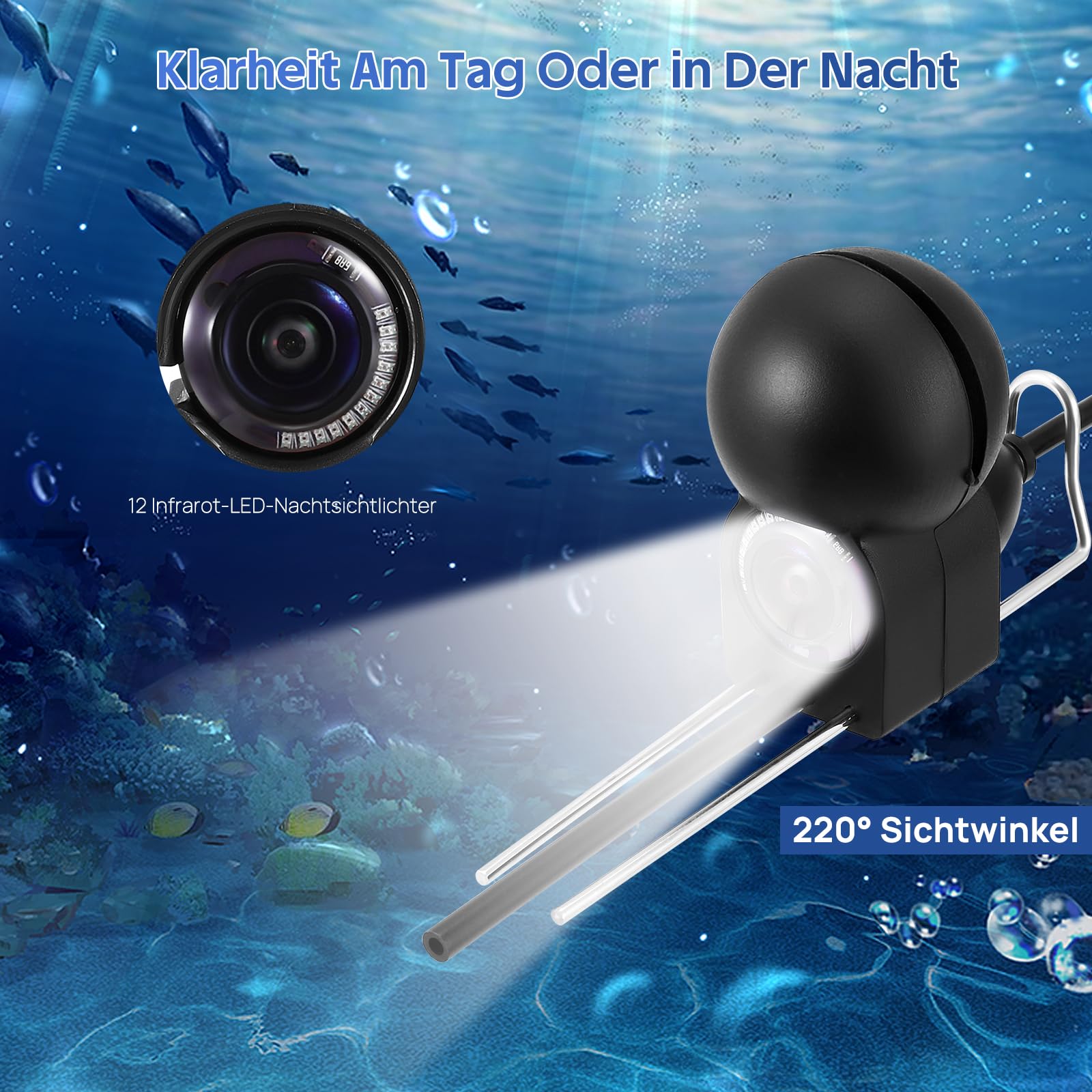 Cámara subacuática de pesca Fishfinder 220° visión nocturna infrarrojos HD 30m cable para pescadores