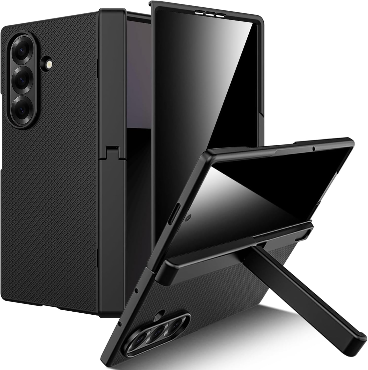 Miimall for Samsung Galaxy Z Fold 7 Case with Privacy Screen Protector, Hinge Protection & Hidden Kickstand, Anti-Slip Shockproof Case, Full Body Protective Cover for Fold7, Matte Black