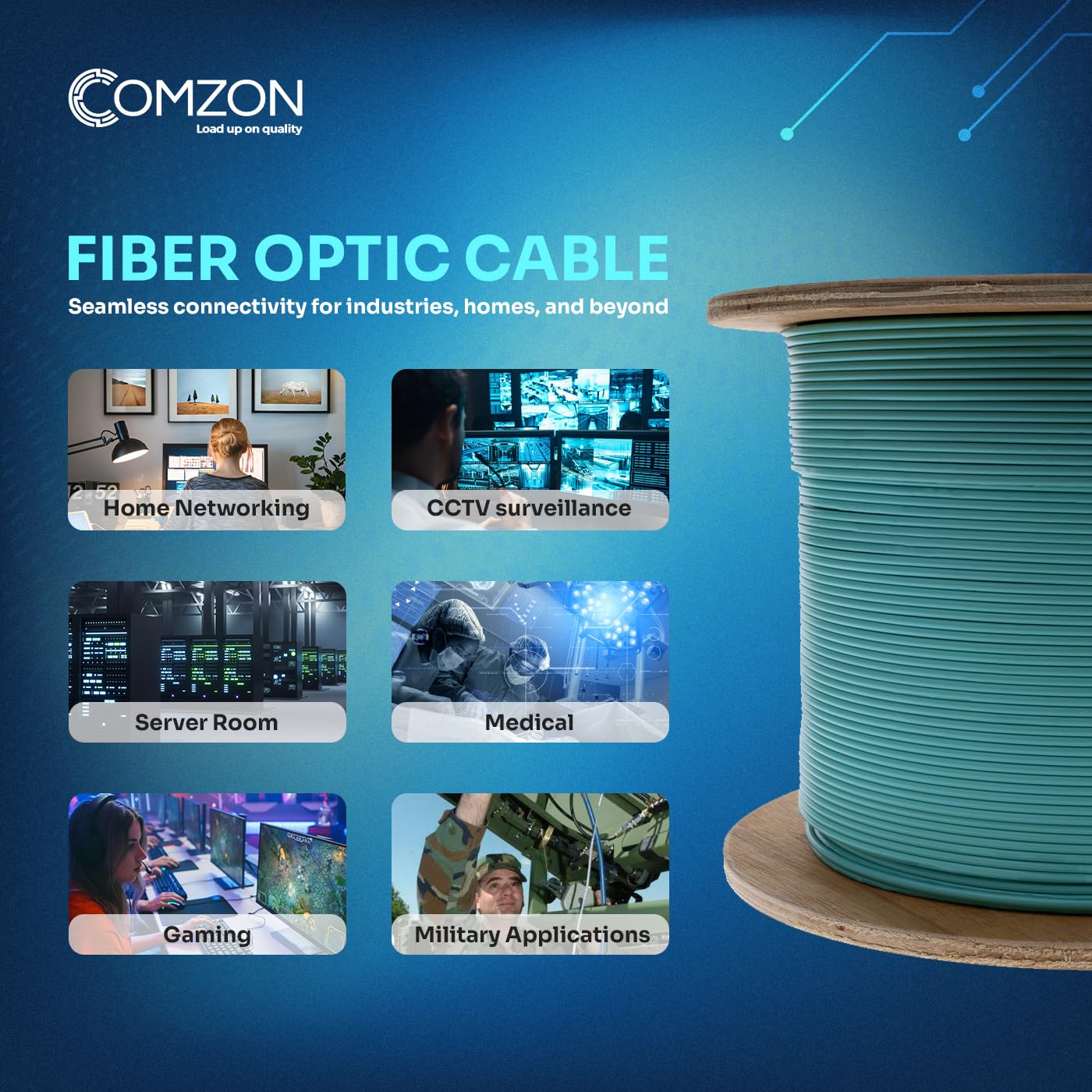 Armored Plenum 6 Strand Fiber Optic Cable, OM4 50/125 Multimode, Corning,10 Gigabit, Aqua, 500 ft