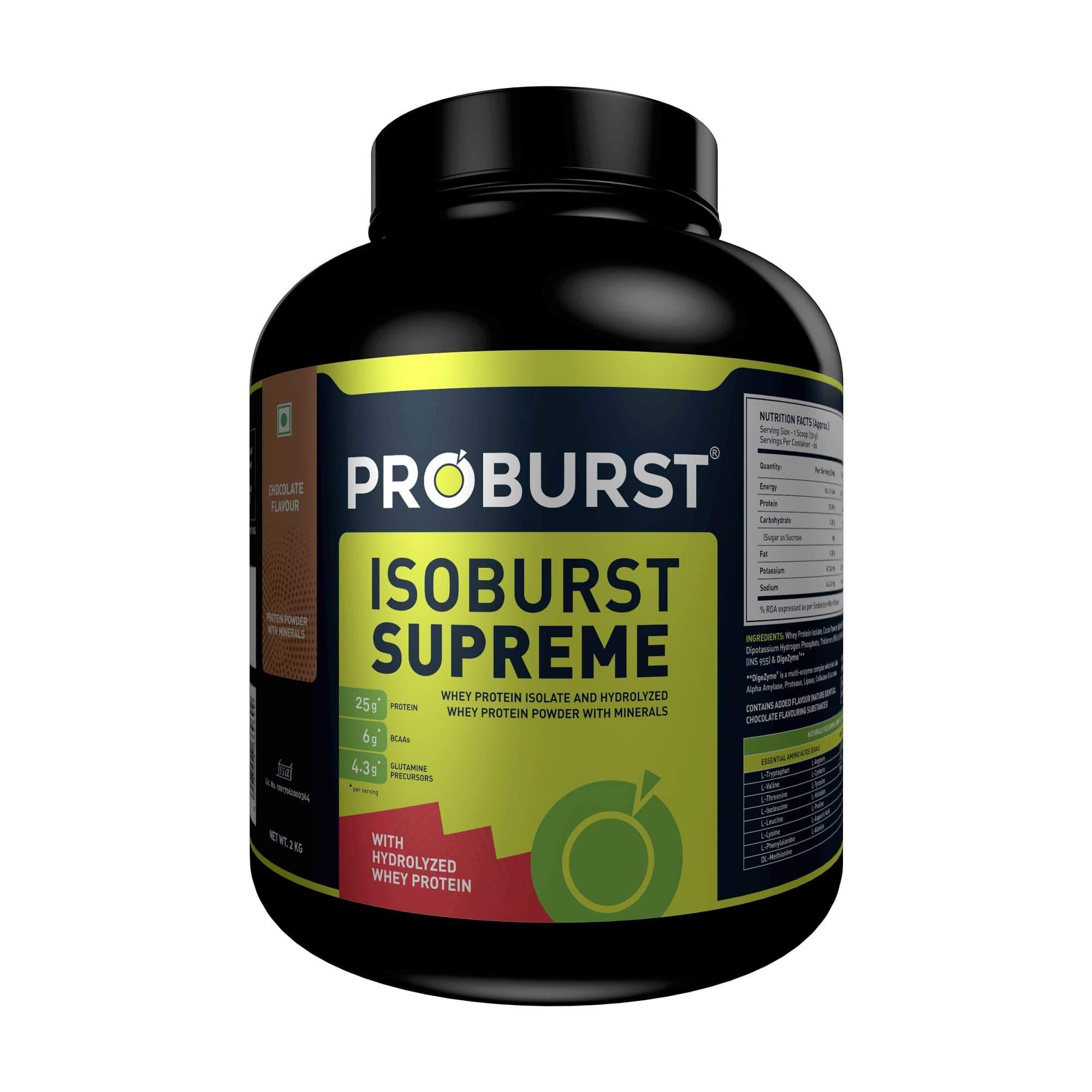 Proburst Isoburst Nutraceutical Whey Protein Isolate and Hydrolyzed-30g Protein per serving,Chocolate, 2 Kg