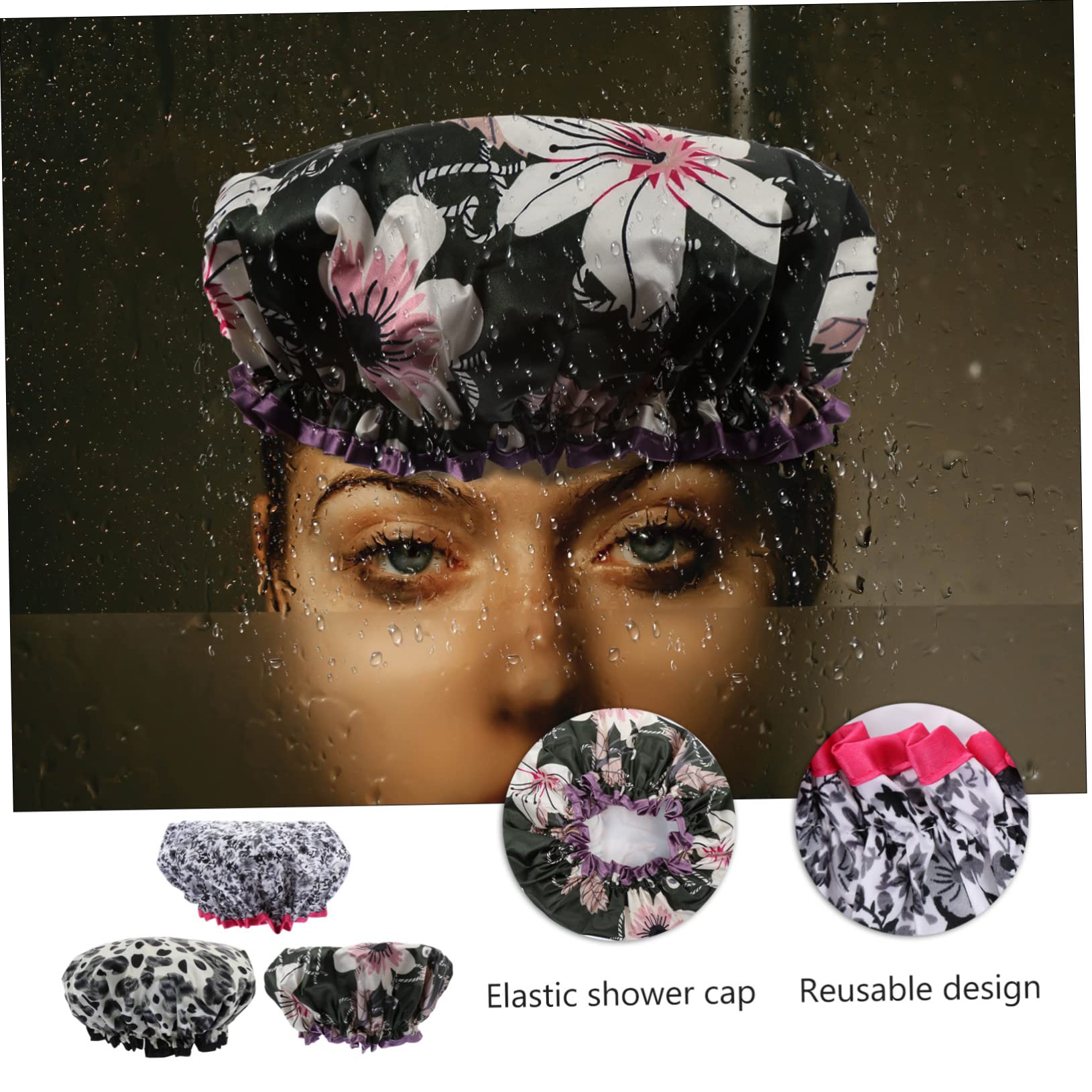 Healvian 9piezas Gorro Ducha Doble Para Mujer Gorro De Baño Elástico Diseño Impreso Para Spa y Cuidado Facial