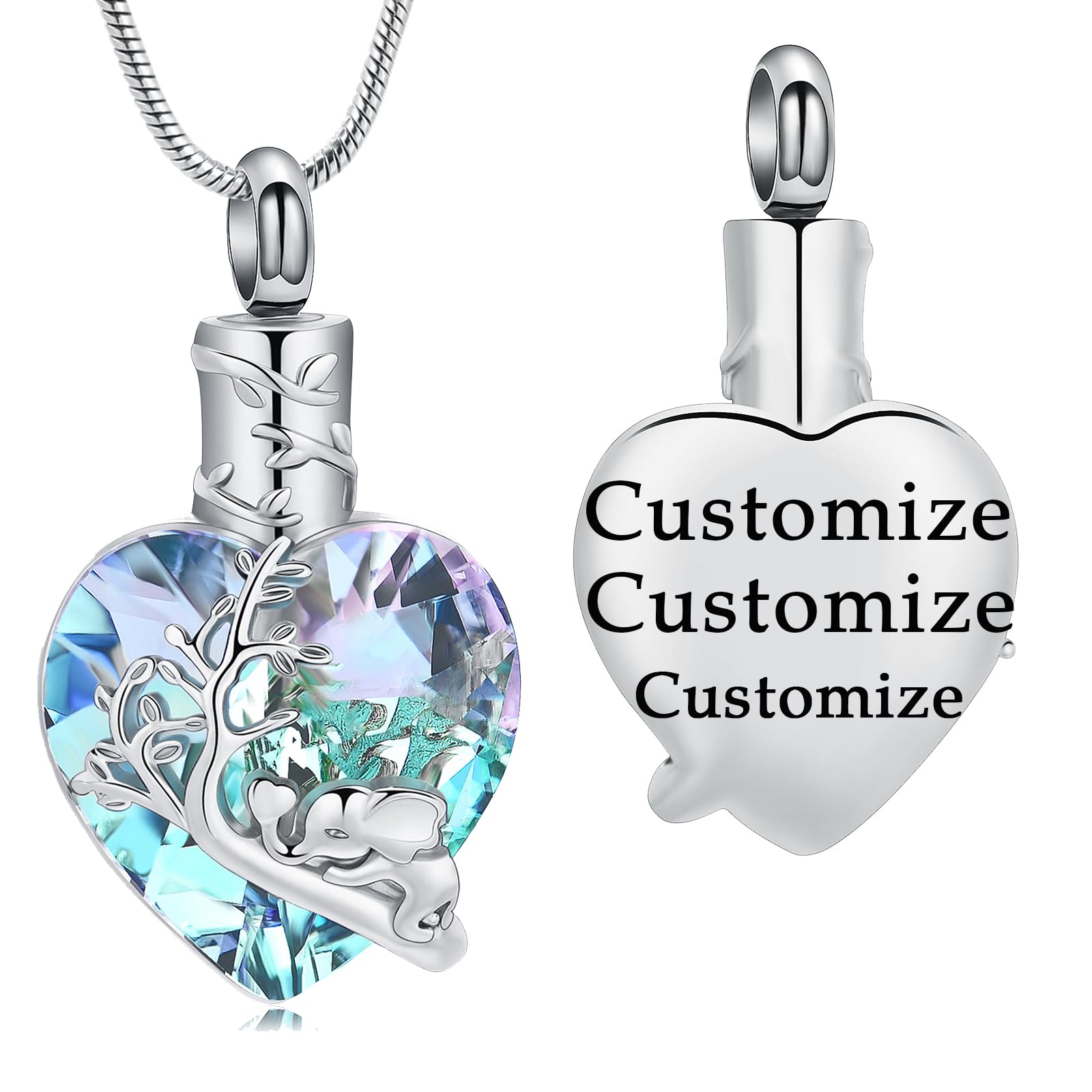 mingkejw Elephant Heart Urn Necklace for Ashes Cremation Jewelry for Women Men Stainless Steel Memorial Necklaces Ash Holder for Human Pets Keepsake