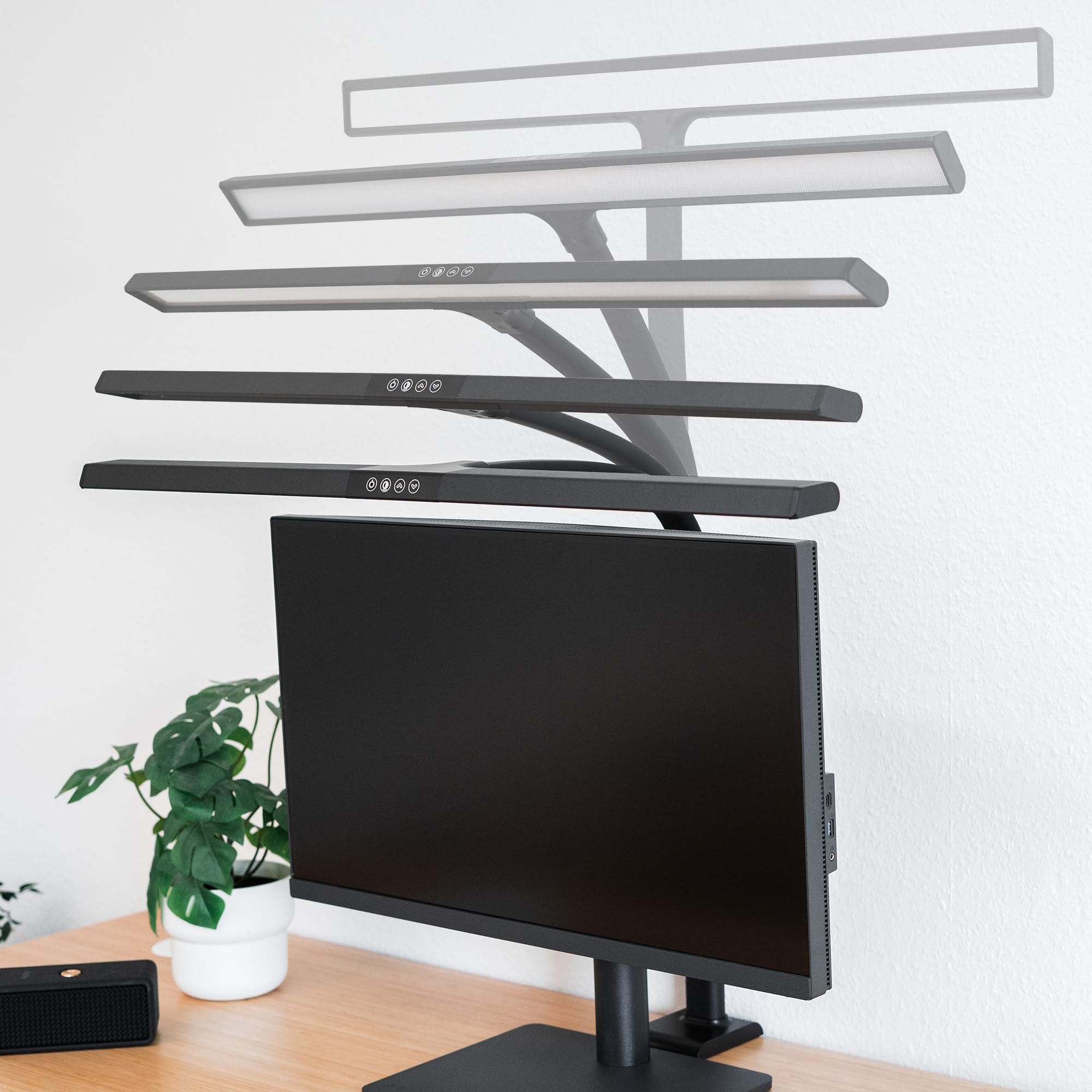 FeinTech Schreibtischlampe klemmbar 80 cm LED dimmbar Screenbar mit extra großer Leuchtfläche für ein schreibtischfüllendes Licht, LTL00321E Schwarz