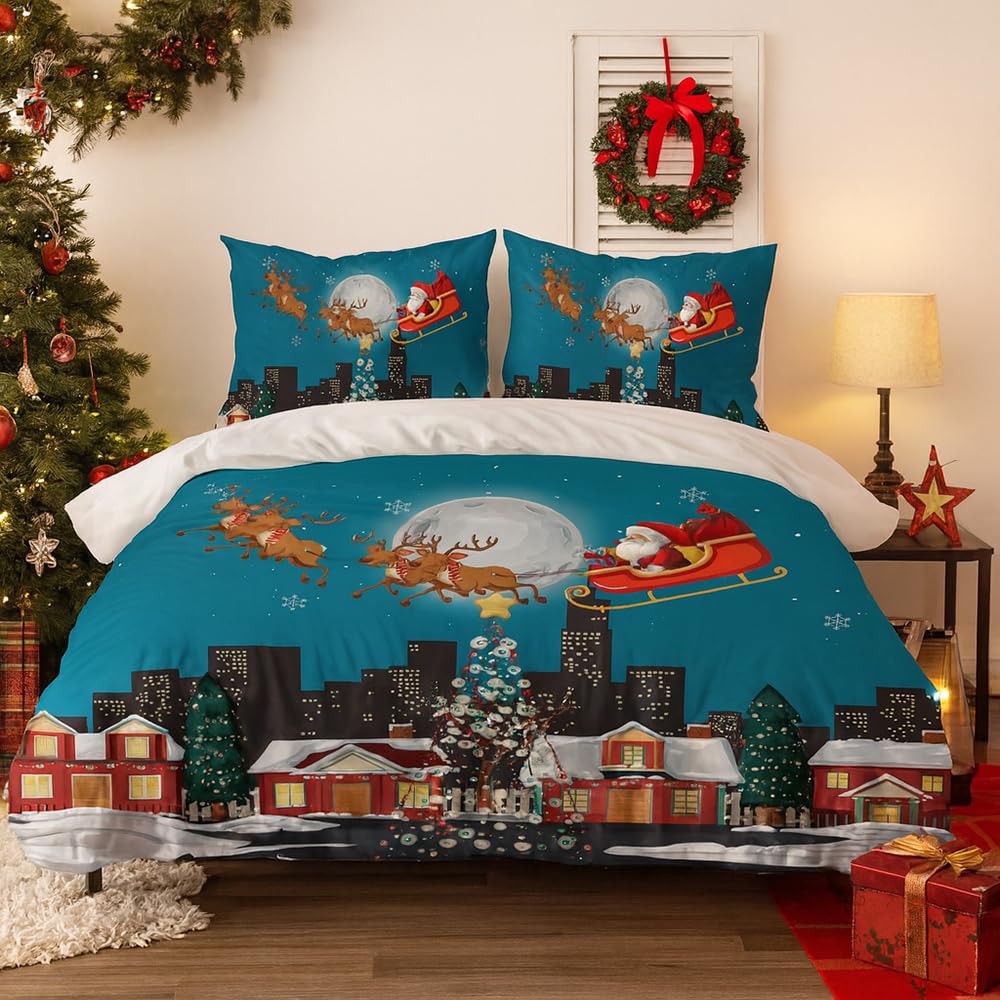 Adam Home Christmas Bedding Duvet Quilt Cover With Pillowcases Home Bedroom Decor Single Duvet Cover Set|Flying Reindeer