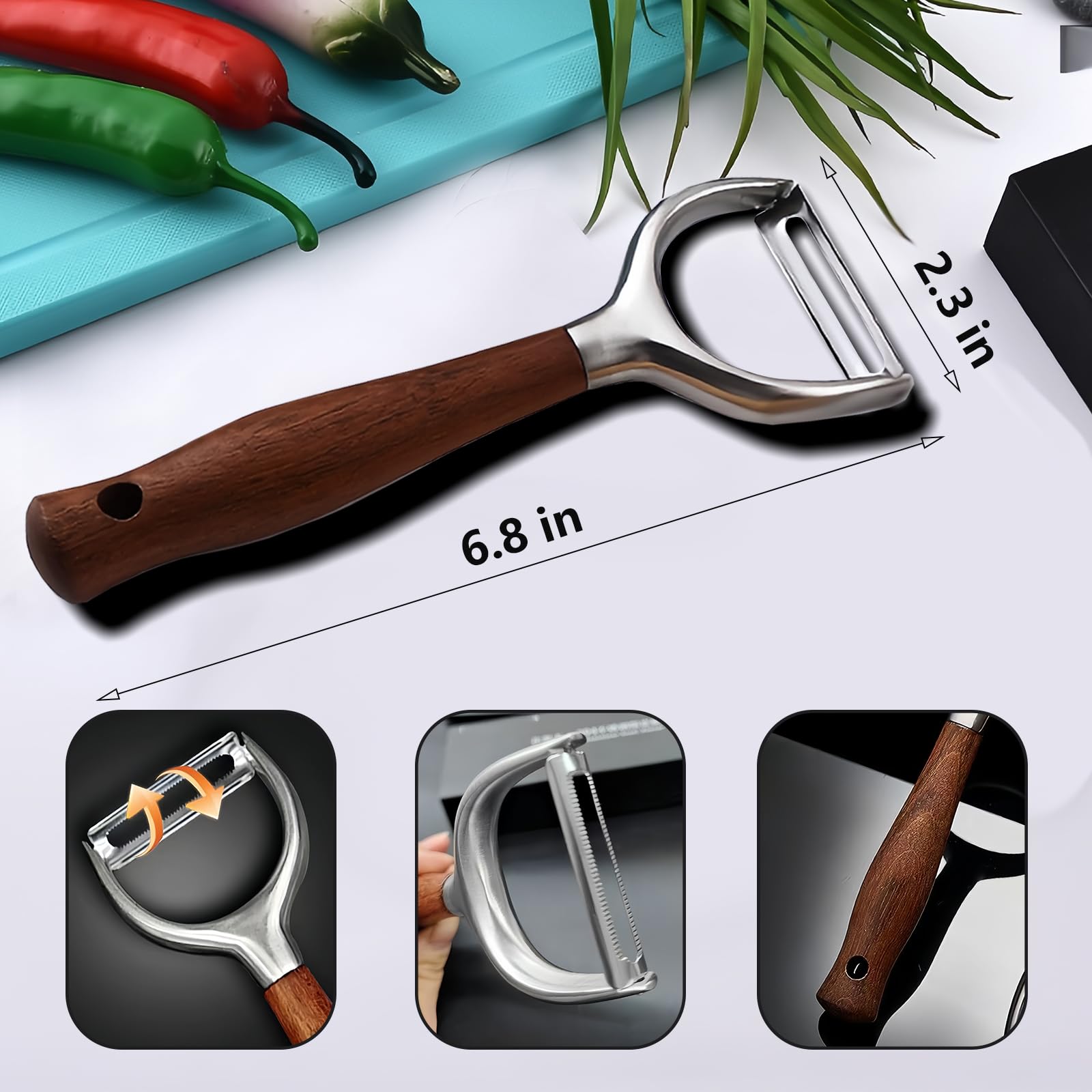 Laoxiongtou Professional Vegetable Peeler,Peelers For Kitchen Ultra Sharp 304 Stainless Steel Durable Blade,Quick Peeling Apple Carrot Potato Peelers,Ergonomic Natural Non-Slip Wooden Handle