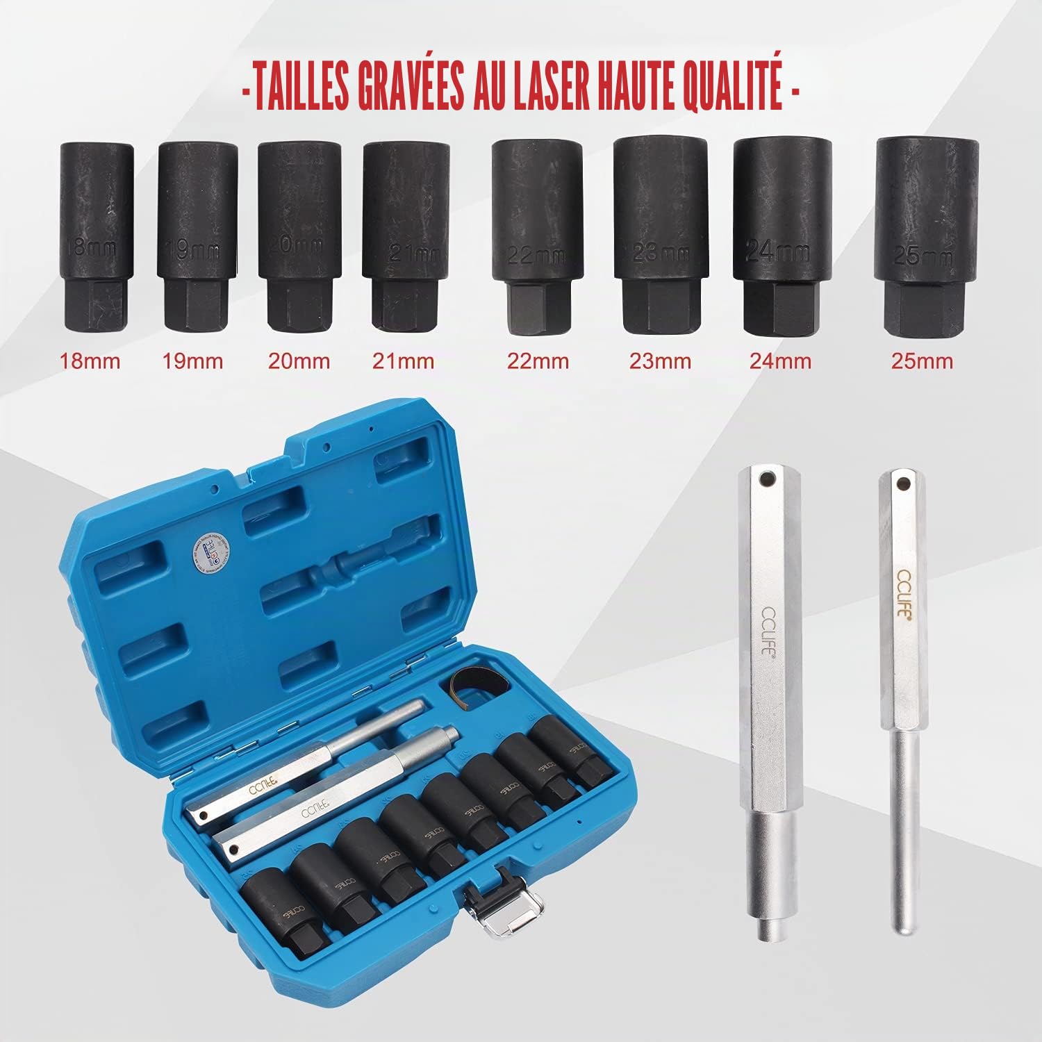 CCLIFE 12 pièces Extracteur ecrou antivol de roue, Douille extracteur sans endommager jante 18-25mm Matériau 42CrMo