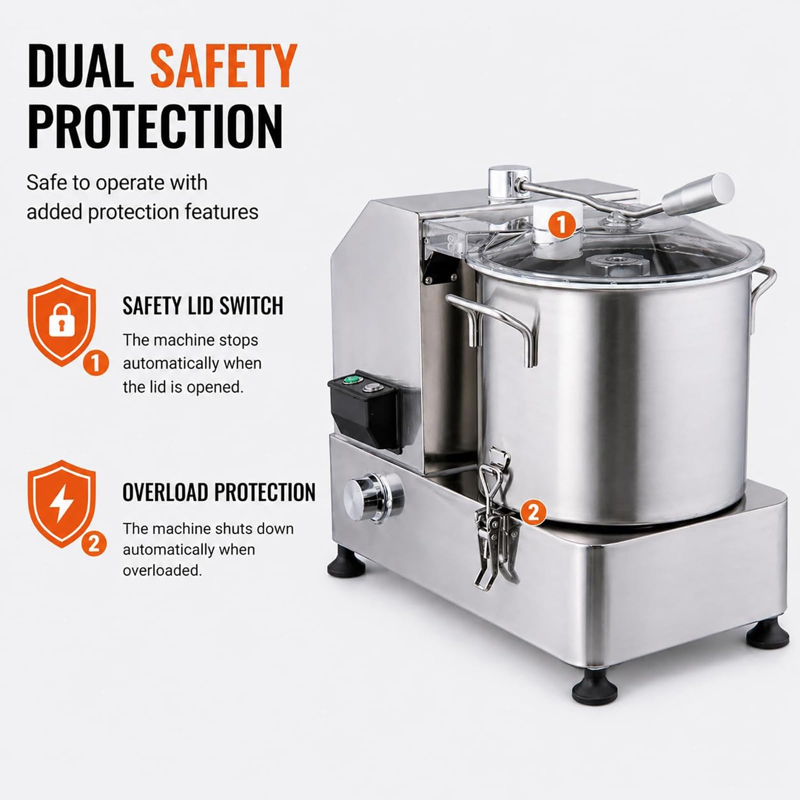 Procesador de alimentos comercial de 6 L, 1800 W, picador eléctrico para carne, verduras, frutas, frutos secos, granos, hielo, acero inoxidable, 1000-2500 RPM, electrodoméstico de cocina