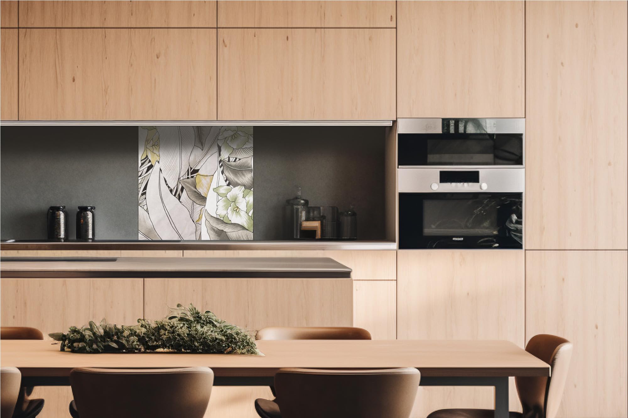 Kitchen Back Wall Composite Panel Fabric with Floral Pattern 60 x 60 cm | Splash Guard Kitchen for Stove Sink | Premium Quality Aluminium Dibond Thickness 3 mm - Made in EU | Includes Adhesive