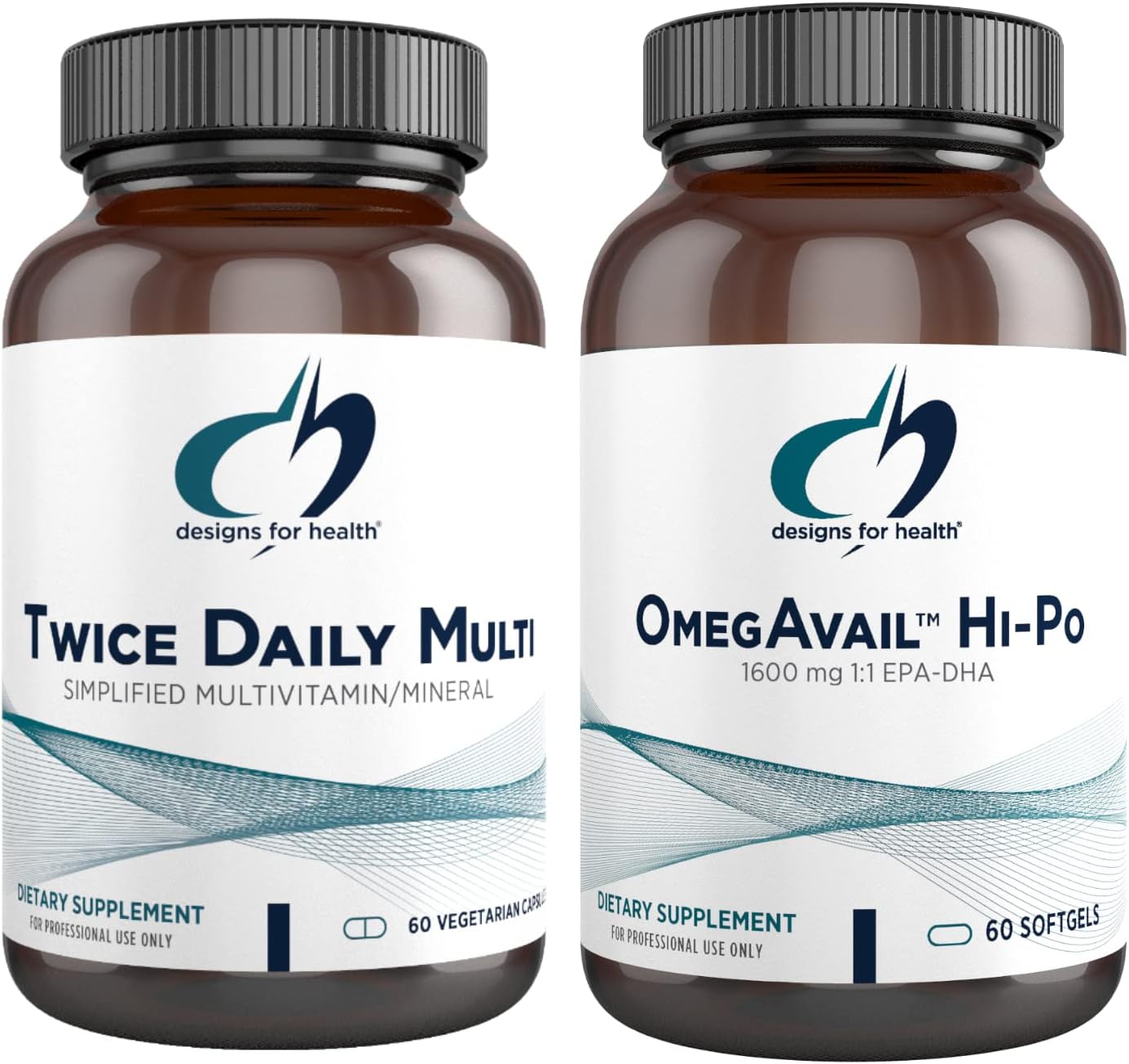 Designs for Health Fish Oil + Multivitamin Bundle - OmegAvail Hi-Po (60 Softgels) EPA DHA TG Omega-3 with Twice Daily Multi (60 Capsules) Premium Multivitamin/Mineral with Active B Vitamins