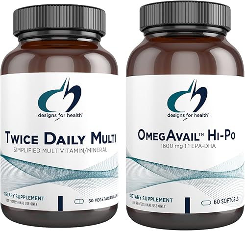 Miniatura 1 de Designs for Health OmegAvail Hi-Po (60 cápsulas blandas) EPA DHA TG Omega-3 con dos veces al día Multi (60 cápsulas) Multivitamínico/mineral premium