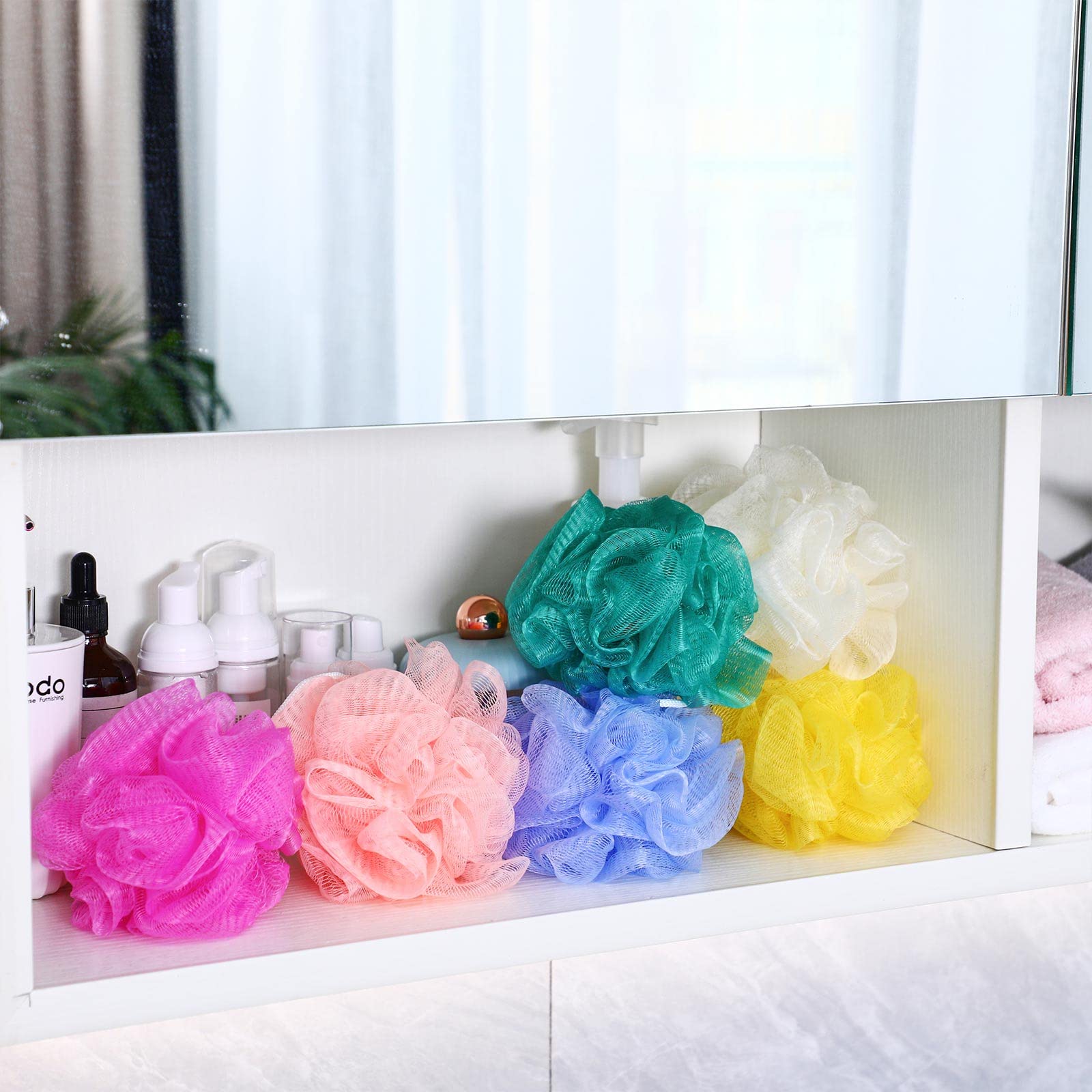 100 szt. gąbka do kąpieli pod prysznic luffas luffas peeling do ciała zestaw różne kolory siatkowe kulki podróżne czyszczenie mycie puff akcesoria kąpielowe dla dzieci kobiet mężczyzn mycie ciała, 6