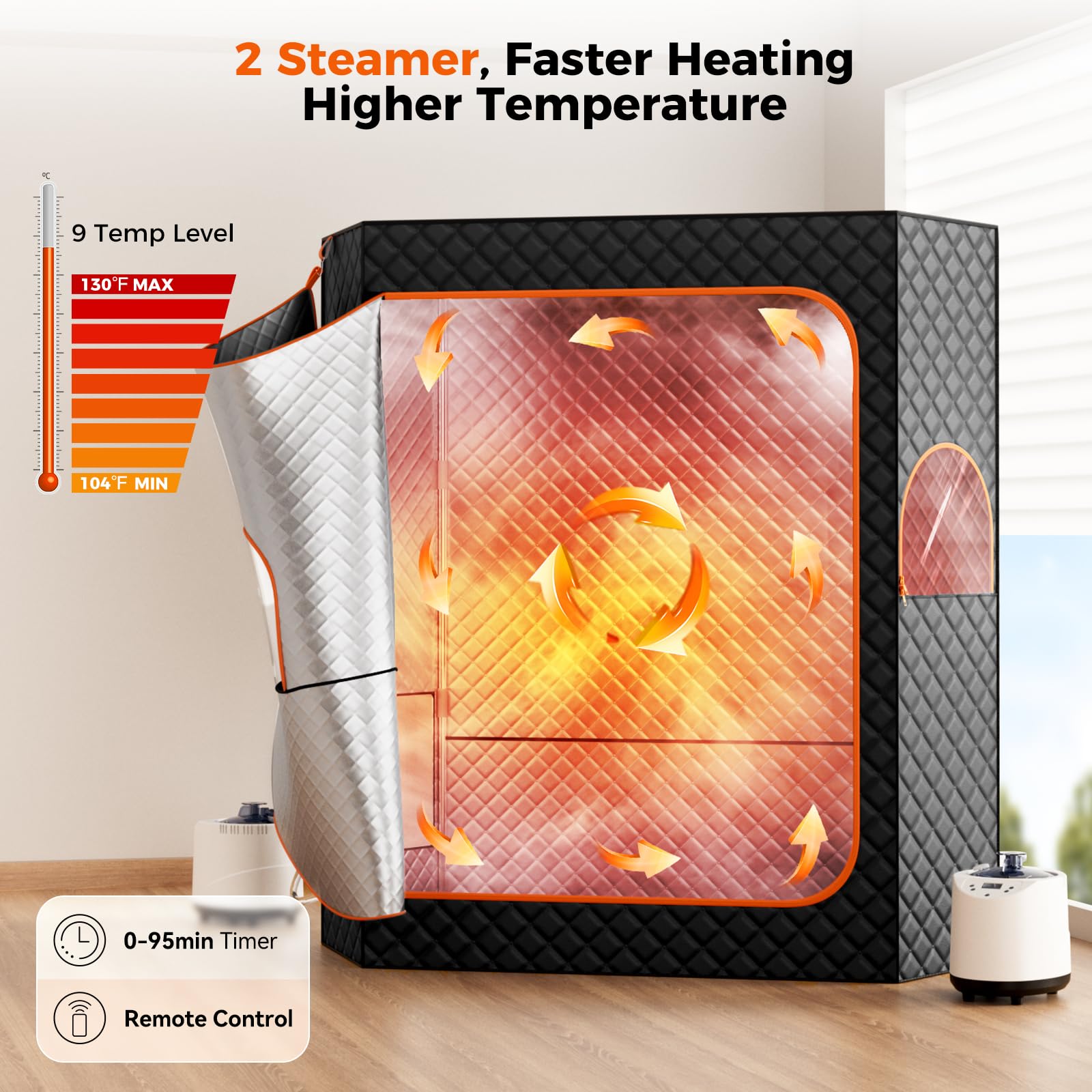 Caja de Sauna portátil, Sala de Vapor portátil para 2 Personas, Tienda de campaña Grande con 2 vaporeras, Silla Plegable para Relajarse, Negro