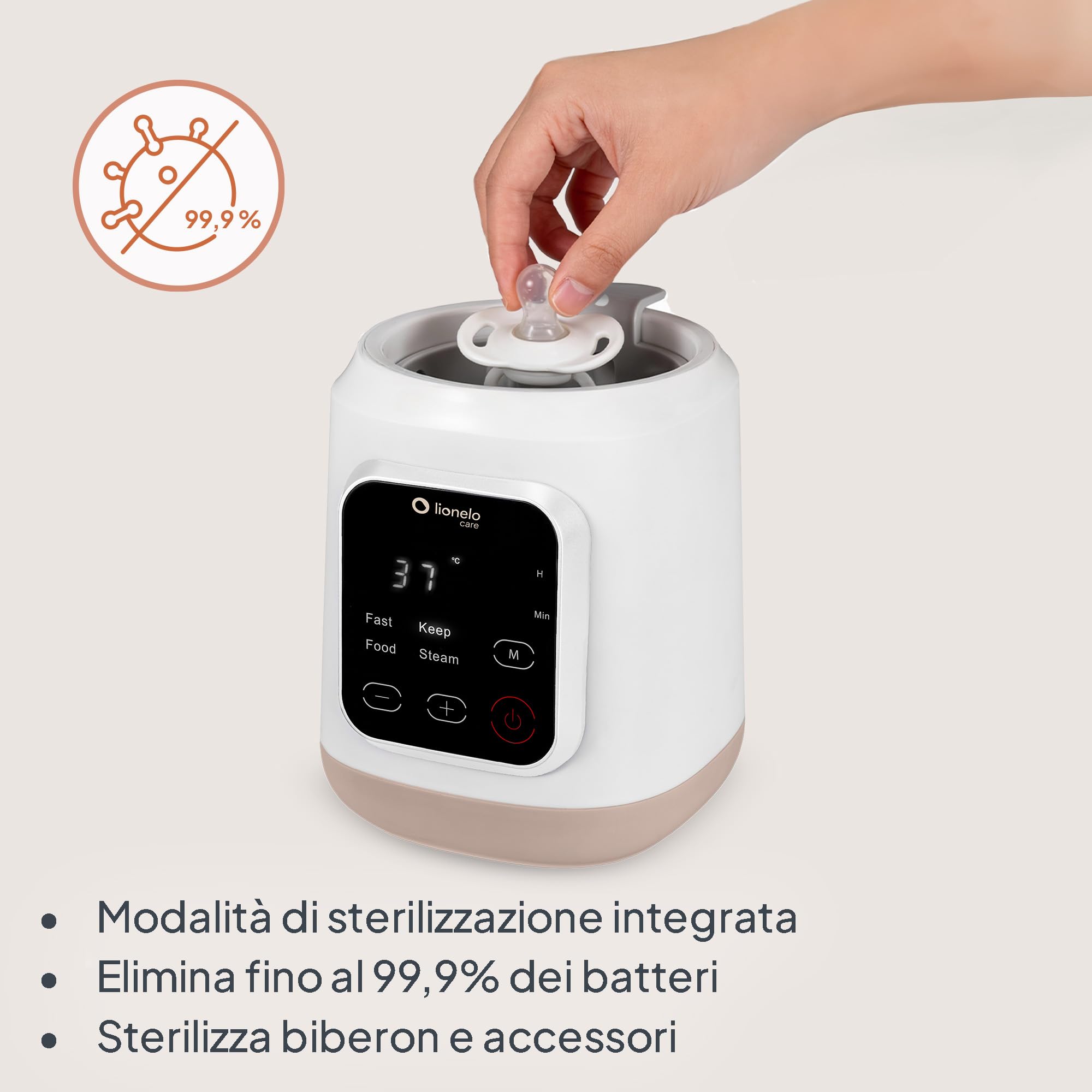LIONELO Thermup 3.0 Scaldabiberon Elettrico 6 in 1 per Neonato | Sterilizzatore 99,9%, 400 W, Riscaldamento Rapido, Scongelamento, 35-100°C e Mantenimento Caldo fino a 24 Ore