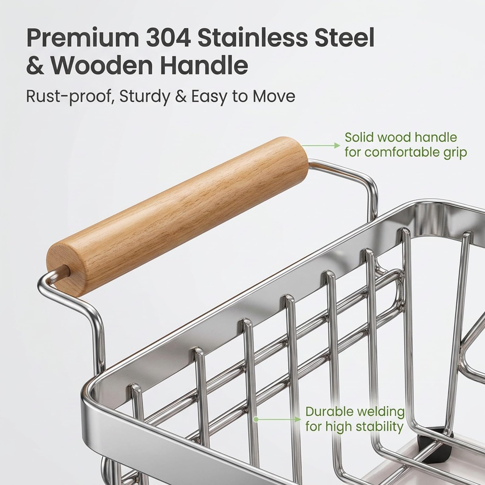 Escurridor de platos de acero inoxidable 304, para encimera de cocina | Acero inoxidable 304, bandeja de drenaje extraíble, organizador de cubiertos, antideslizante(Wit,50cm/19.6in)