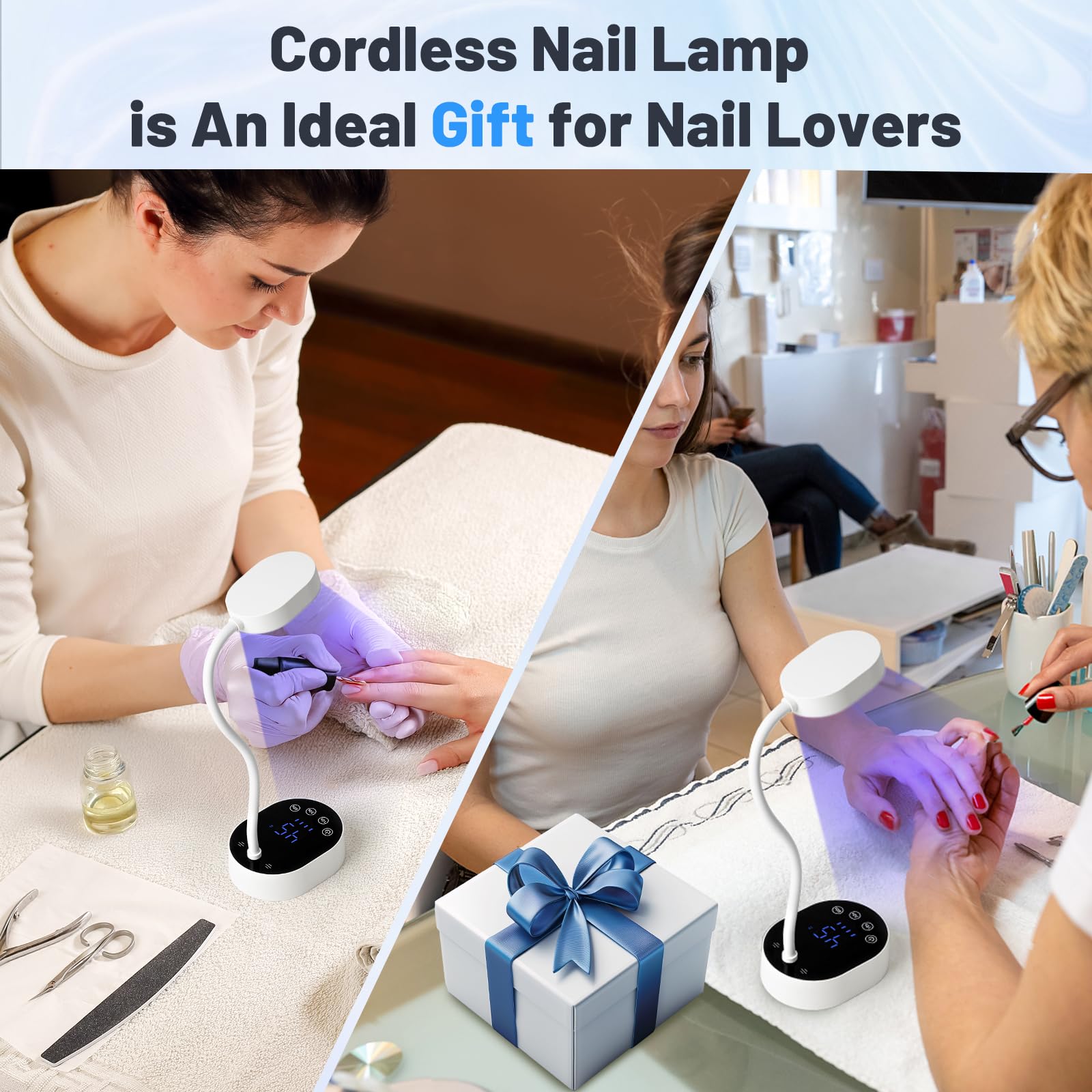 Lampada UV LED per unghie, senza fili, a collo di cigno con sensore automatico e touch screen, 4 modalità di timer, mini asciugatore per unghie in gel, ideale per salone e uso domestico