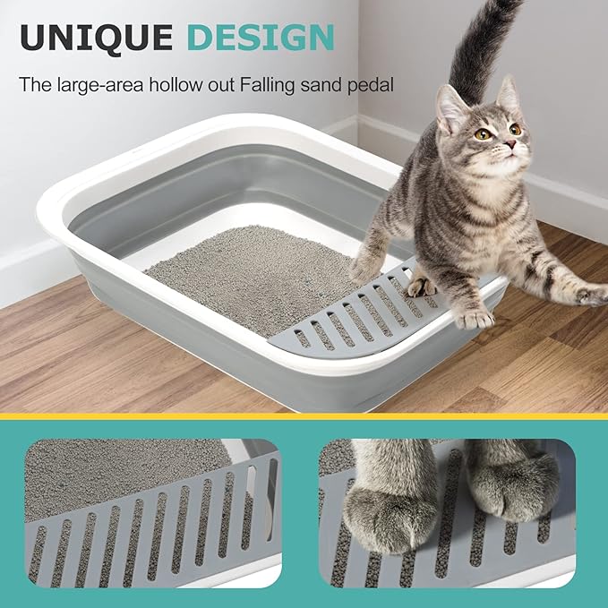 This open top kitty litter tray is designed to make your cat's bathroom experience more convenient and comfortable. The open air design allows for easy access in and out of the tray, making it easier for cats of all sizes and ages to use. The tall walls of the tray help to contain litter and prevent any unwanted spraying outside of the tray, keeping your floors cleaner and tidier.