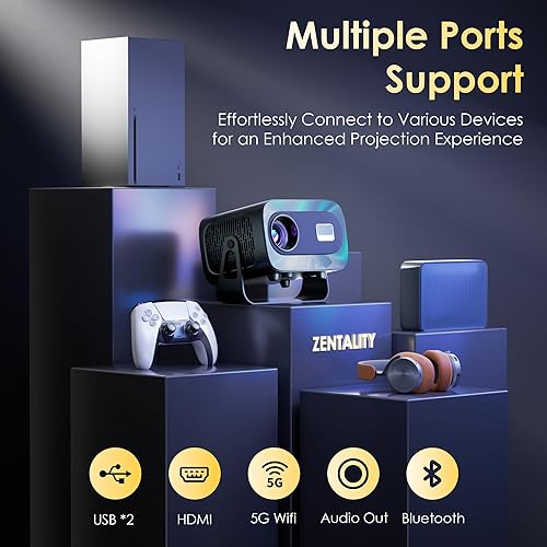 Miniatura 7 de Proyector con WiFi y Bluetooth, enfoque eléctrico y Keystone vertical, soporte HD 4K de 1080P, proyector inteligente con aplicaciones de transmisión