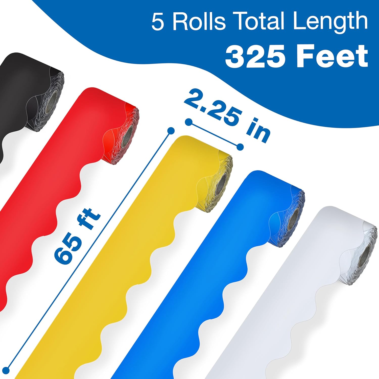 Carson Dellosa Elementary Bulletin Board Borders - 325ft Primary Blue, Yellow, Red, Black, White Colorful Classroom Décor, Teacher Supply, School, Cork or Whiteboard, Wall Decoration 5 Pack