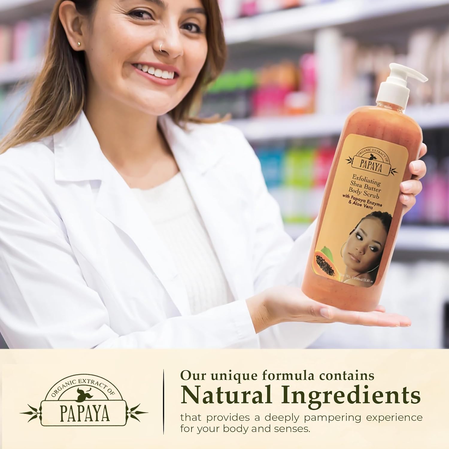 OMIC Organic Extract Of Papaya Exfoliating Body Wash, 33.8 Fl oz 1000ml, with Papaya Oil and Shea Butter - Image 4